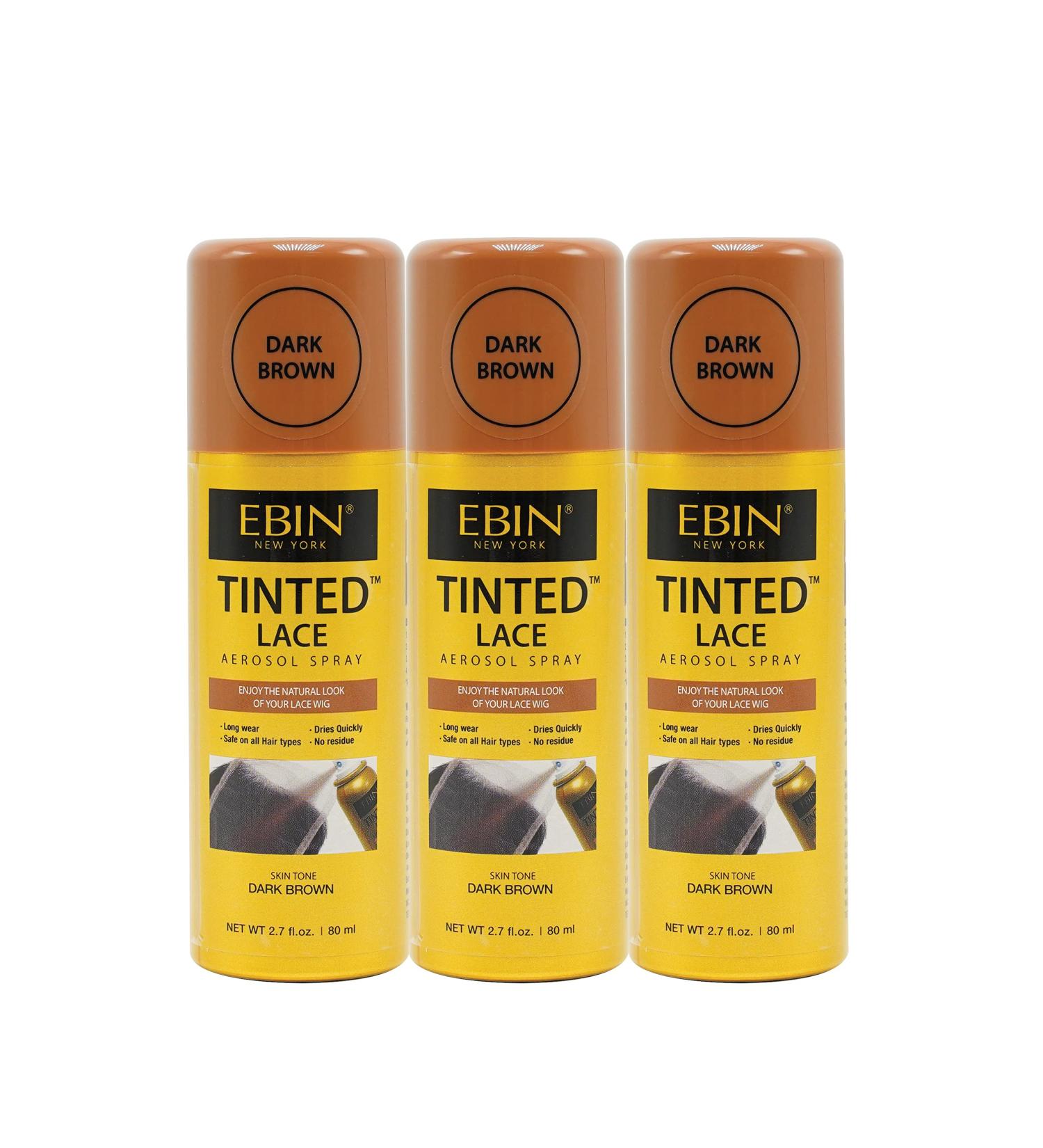 EBIN NEW YORK Tinted Lace Aerosol Spray - 3pack Dark Brown 2.7 Oz/ 80 mL for Wig Application Quick Dry Water Resistant Even Spray Matching Skin Tone Natural Look 2.7 Fl Oz (Pack of 3) Dark Brown - Buy Online on GoSupps.com
