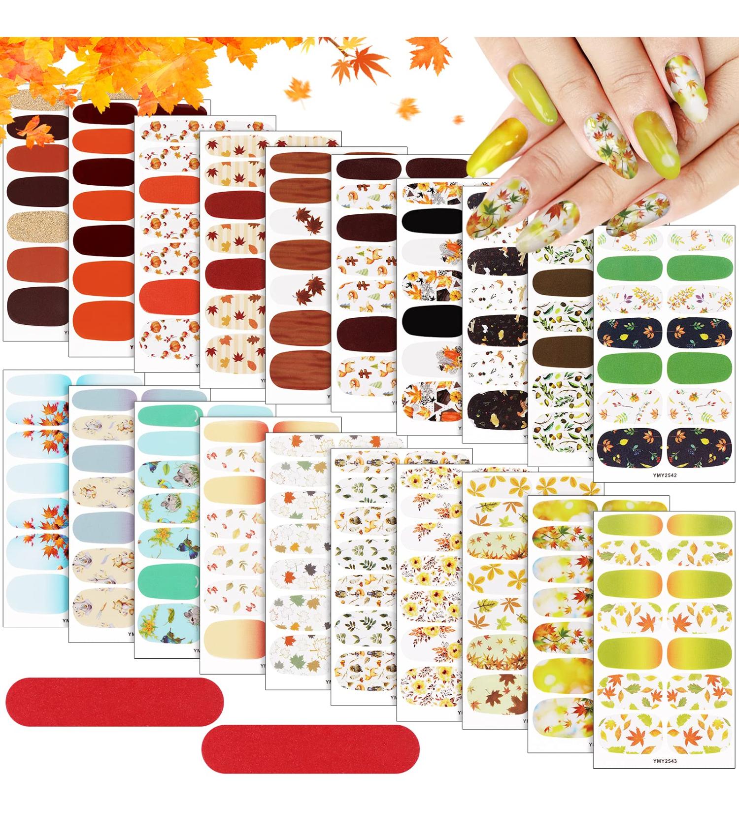 EBANKU 20 Sheets Thanksgiving Full Nail Wrap Nail Polish Sticker Self-Adhesive Full Wrap Nail Art Sticker Autumn Fall Nail Decal Strip Manicure Kits with Nail File for Women Girls Nail Art Design - Buy Online on GoSupps.com
