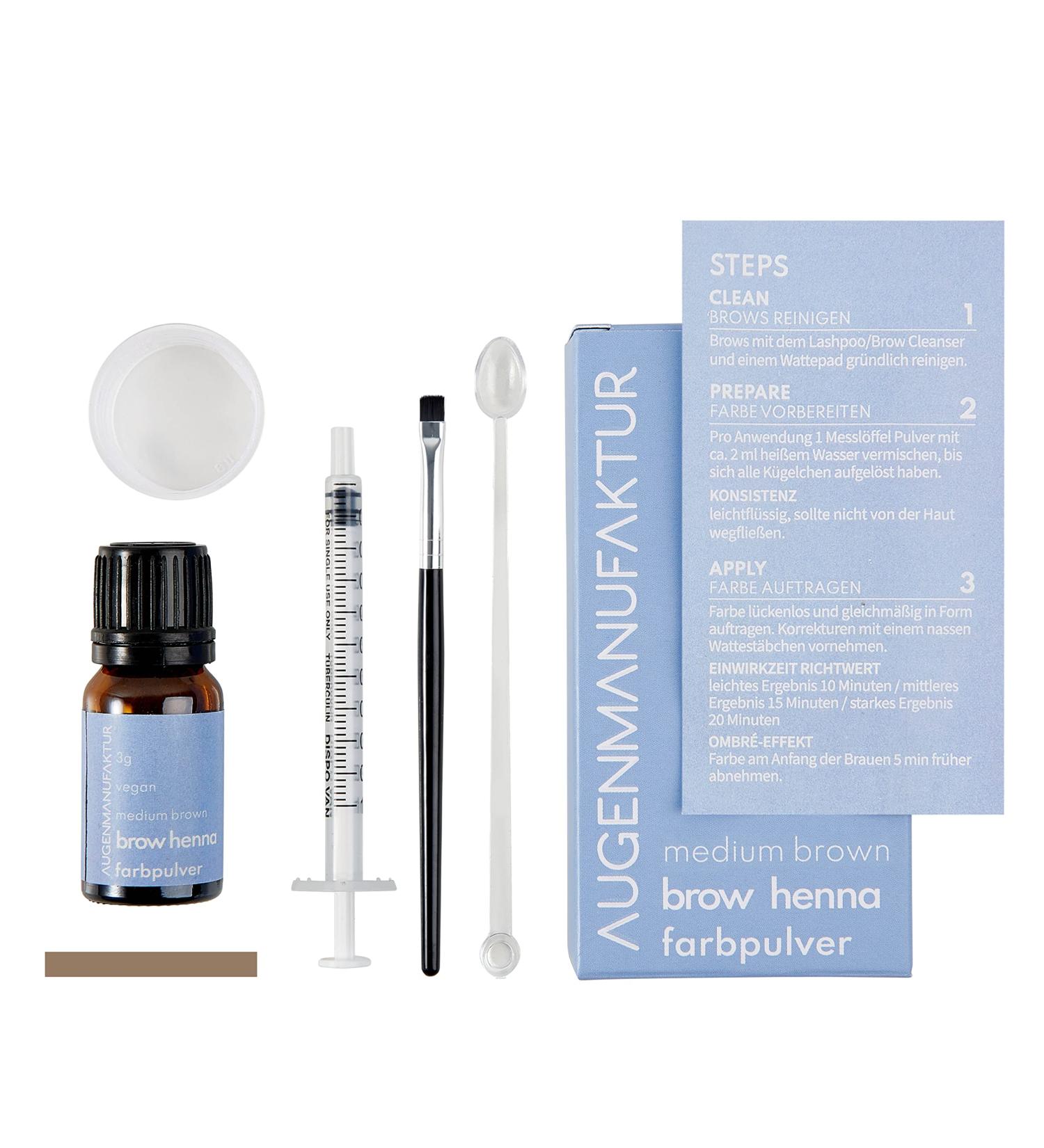 Augenmanufaktur Eyebrow Tint Kit - Brow Henna Basis Kit with natural water-based ingredients available in five different colours - Buy Online on GoSupps.com