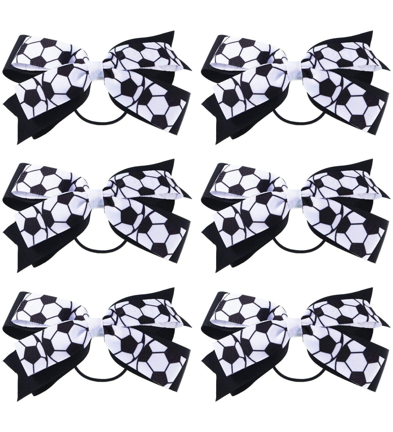Chuangdi Soccer Hair Accessories - 6 Pieces Sports Hair Bows and Ties for Girls and Women - Ideal Gift for Soccer Players, Coaches, and Teams - Black and White Soccer Series - Pack of 6 - Buy Online on GoSupps.com