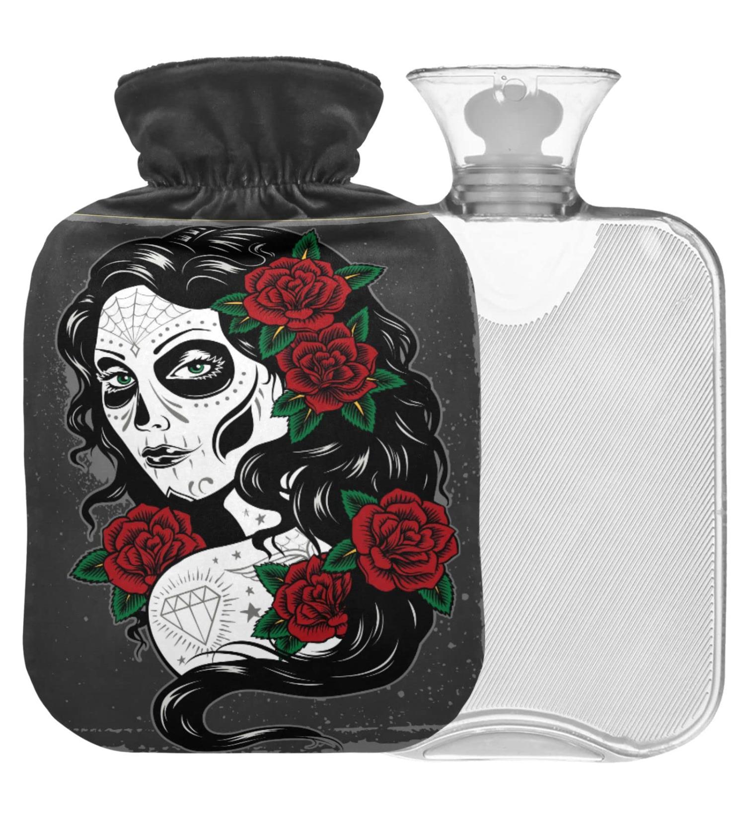 Naanle Rose Sugar Skulls Hot Water Bottle | MITEVED Transparent 1L Heating Bag for Pain Relief & Cold Therapy - International Shipping Available - Buy Online on GoSupps.com