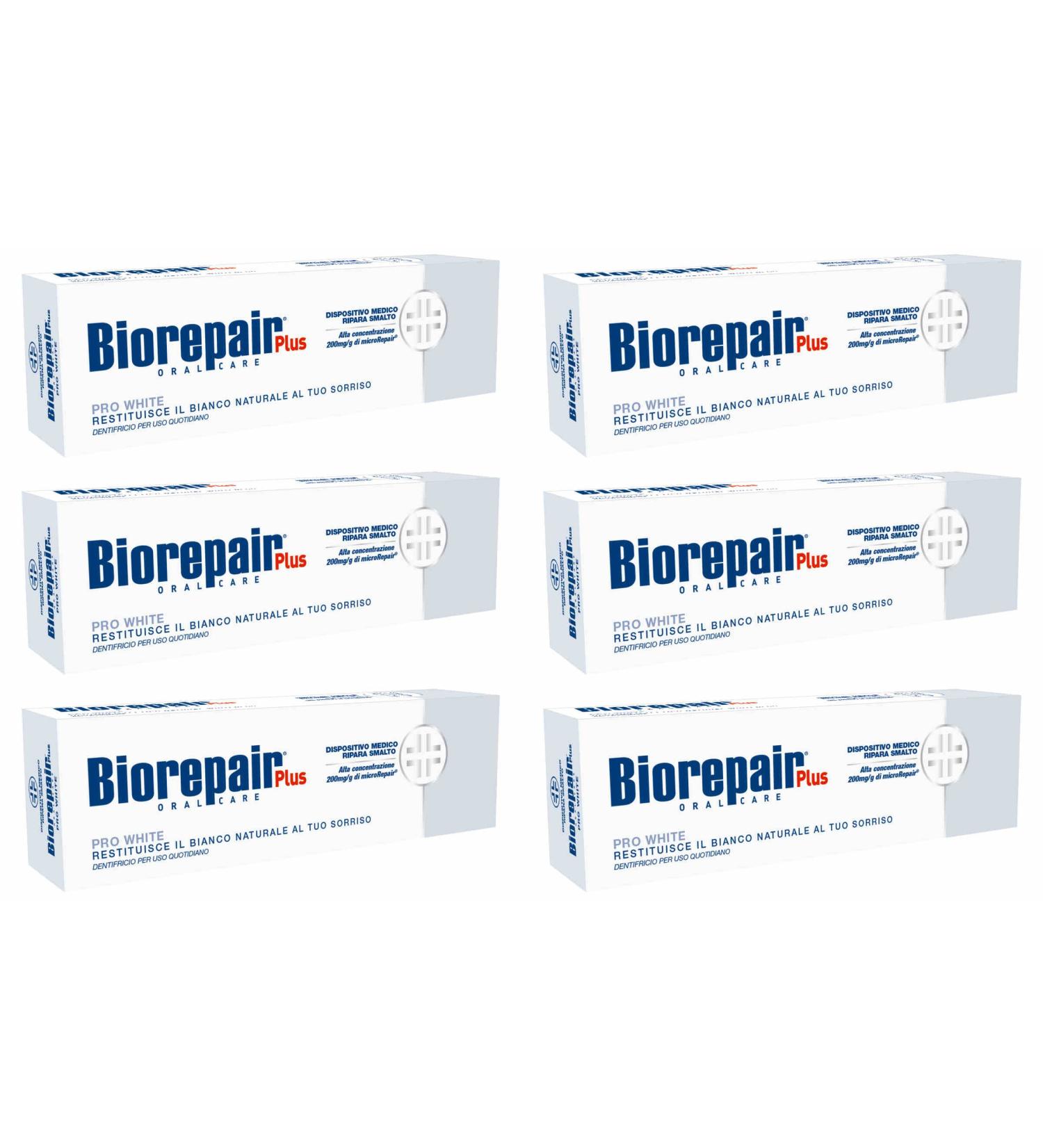 Biorepair Pro White Daily Toothpaste - 2.54 Fluid Ounces (75ml) Tubes (Pack of 6) Italian Import