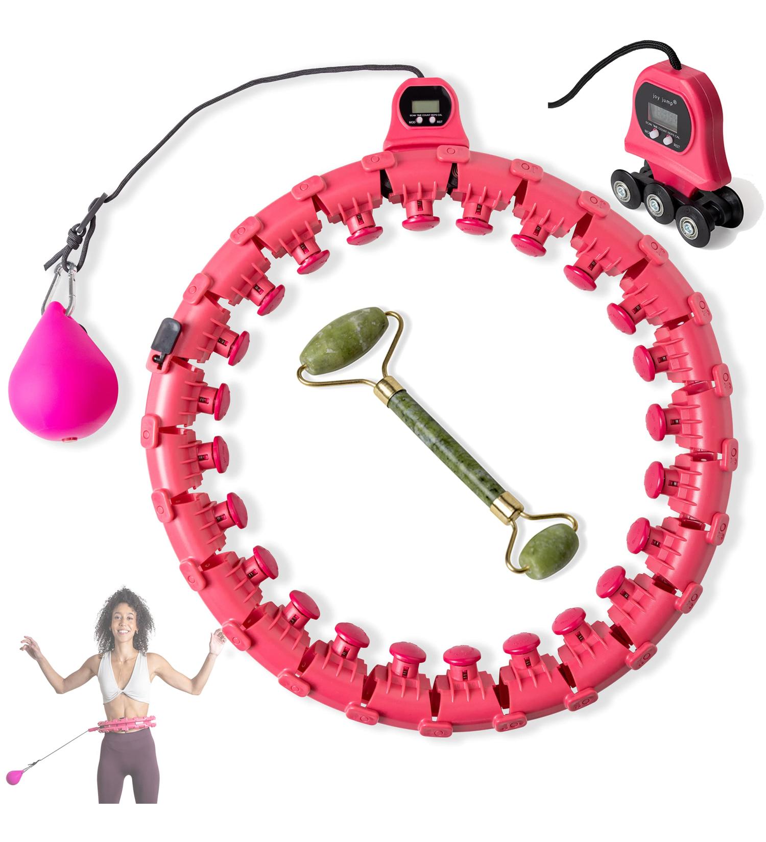 Weighted Smart Hula Hoop for Adults - 24 Detachable Knots, Adjustable Weight, Auto-Spinning Ball - Pink - Buy Online on GoSupps.com