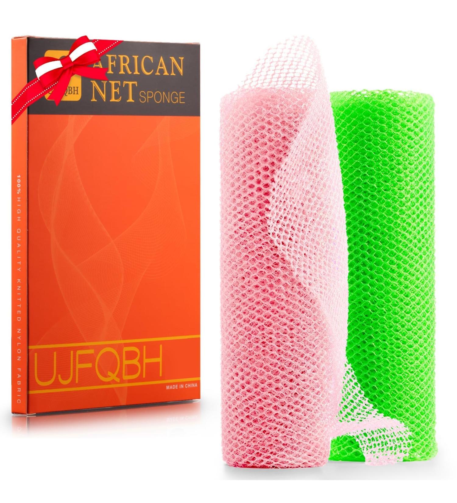UJFQBH 2-Piece African Net Sponge Set - Exfoliating Shower Body Scrubber for Smooth Skin - Pink & Green - Buy Online on GoSupps.com