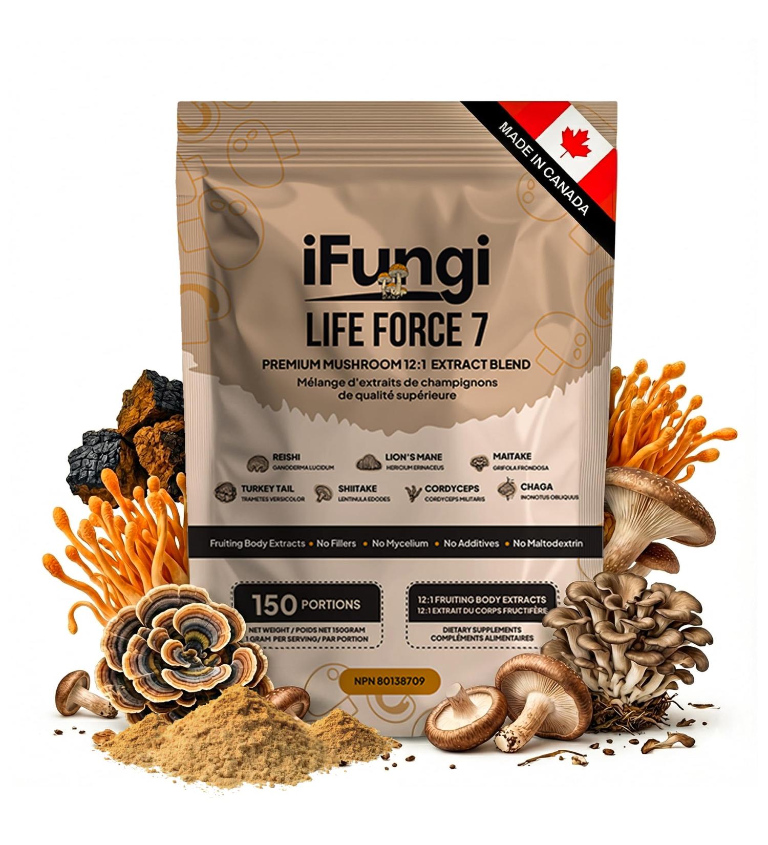 Life Force 7 Mushroom Blend | 7 Premium Fruiting-Body Extracts 12:1 Concentration | Organic Hardwood-Grown | 1g Daily Serving for Focus Immunity Energy & Healthy Aging (150 g (Pack of 1)) 2.11 Ounce (Pack of 1) - Buy Online on GoSupps.com