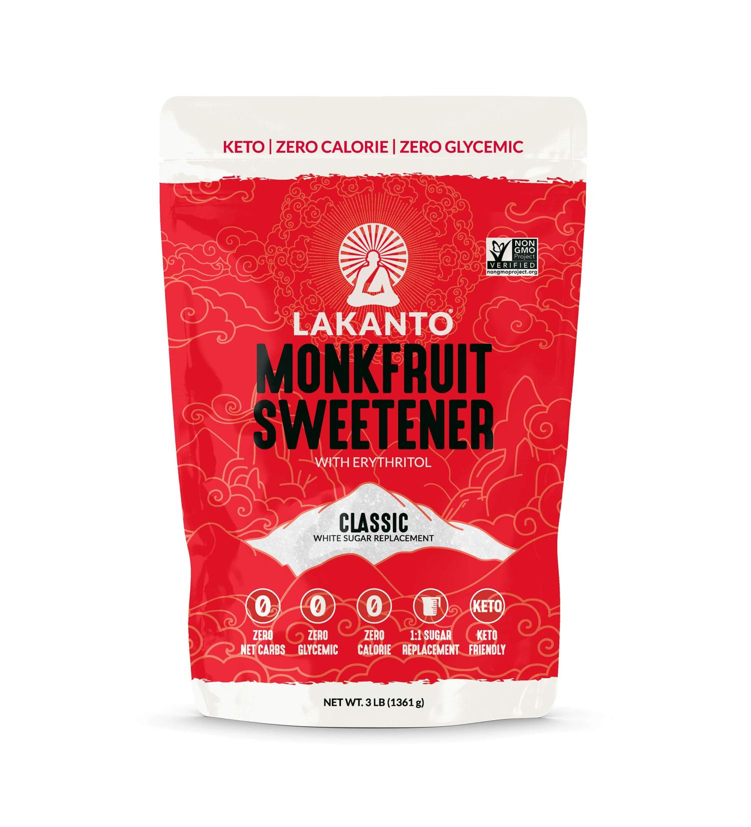 Lakanto Classic Monk Fruit Sweetener - Zero Calorie White Sugar Substitute for Keto Diet - 3 lb Pack - Buy Online on GoSupps.com