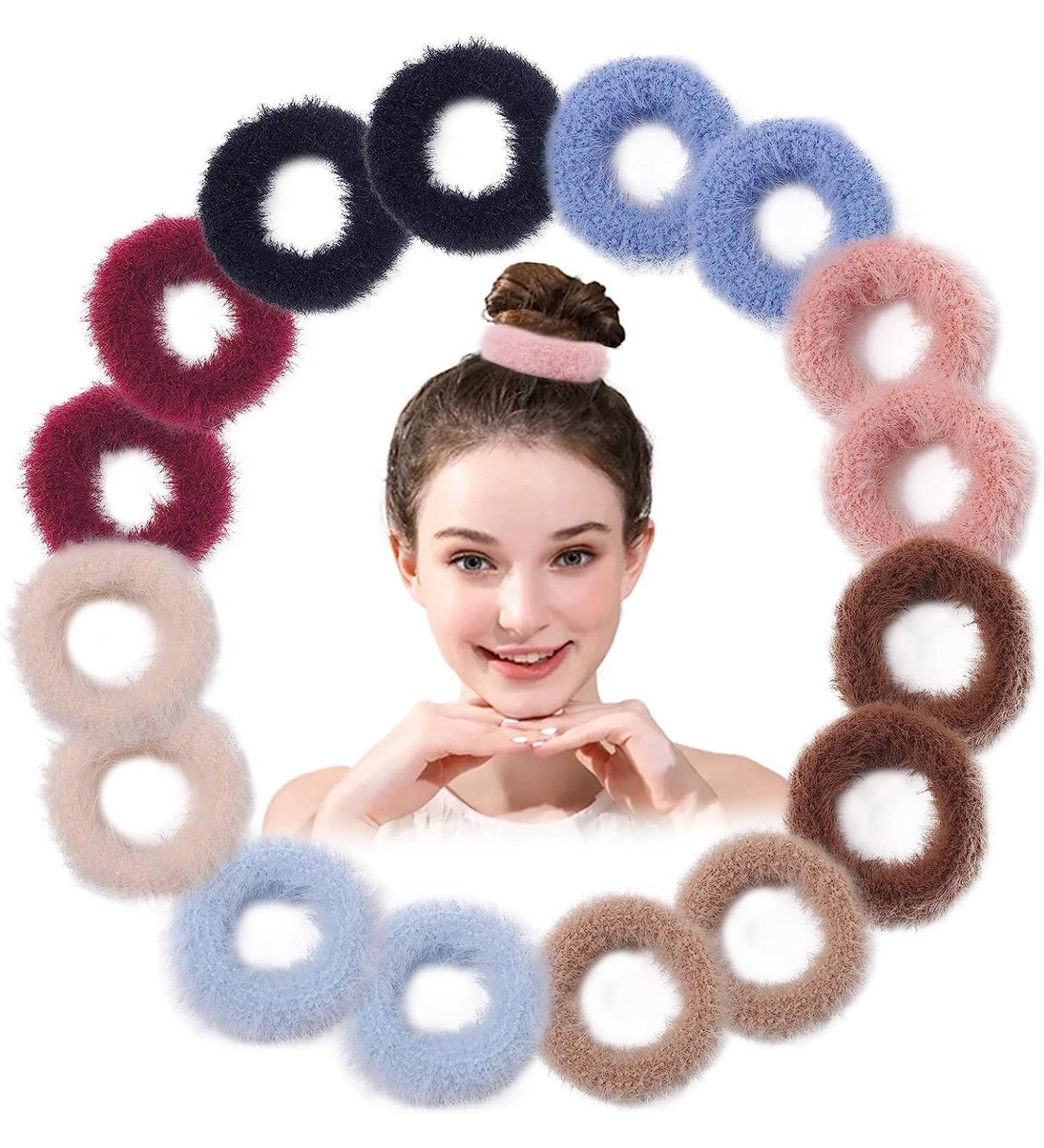 Rlanos Ponytail Elastics Small Hair Ties Rubber Bands Styles Scrunchie Fashion Hair Rubber for Girl's and Women's (Multicolor) Each color (Fluffy Fur Elastic Bands (12)) - Buy Online on GoSupps.com