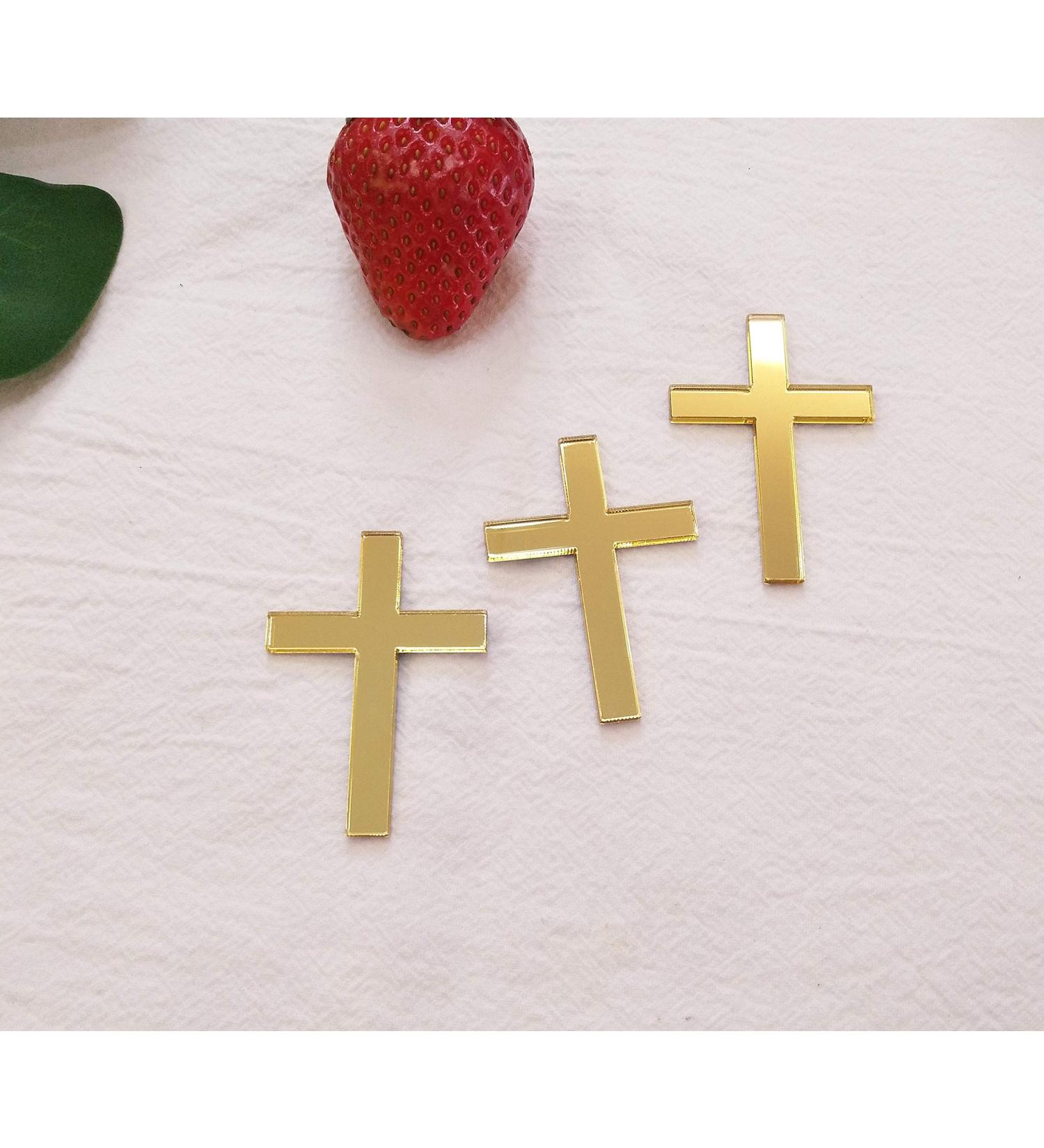 Cross Cake Decoration Acrylic Cross Cake Charm Topper Cake Decoration Acrylic Baptism Cross Cake Charm Religious Celebration (Gold Mirror 2") Gold Mirror 2" - Buy Online on GoSupps.com