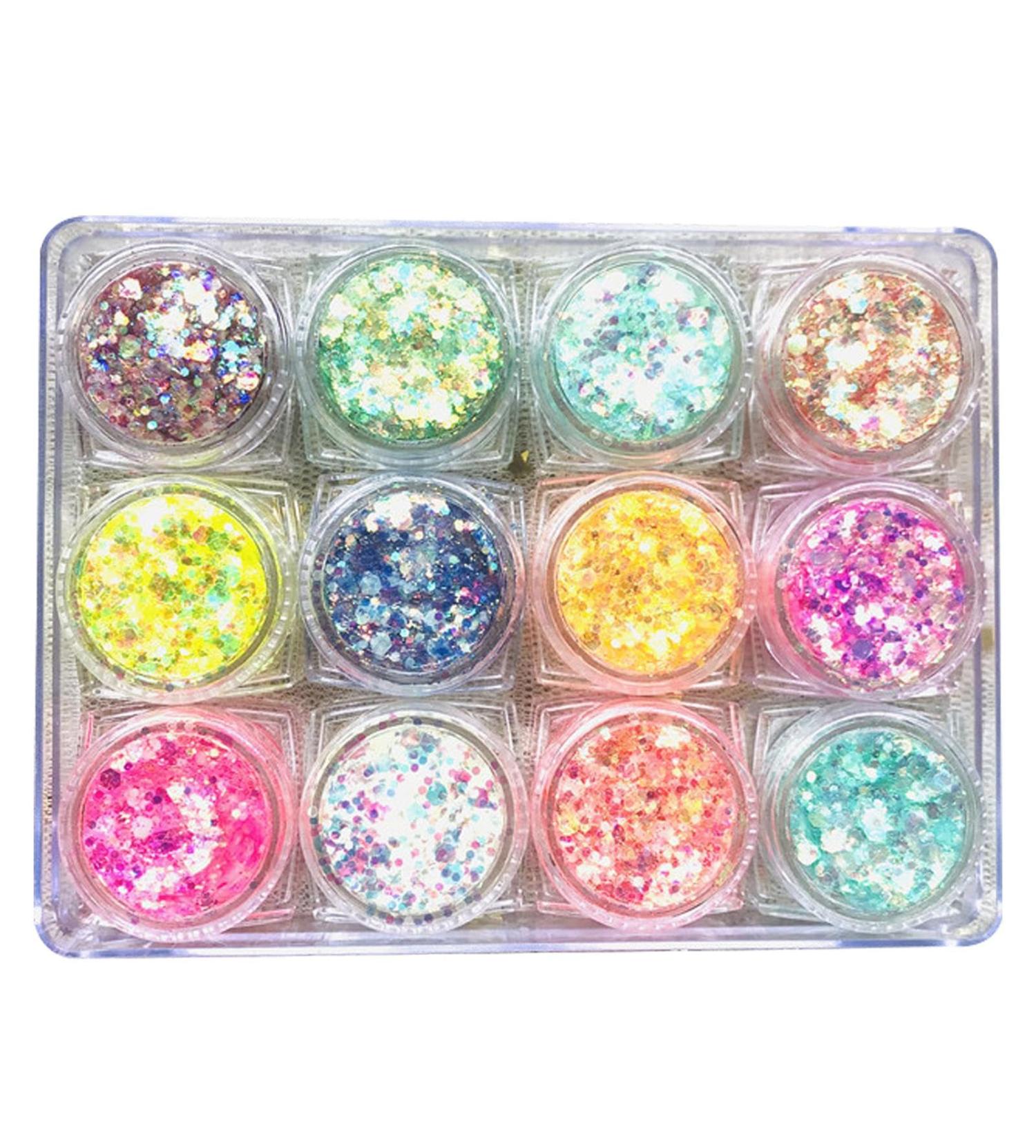 Glitter makeup for the body face and body - 12 colors of large glitter makeup - Glitter gel for lips and nails liquid eyeshadow - Buy Online on GoSupps.com