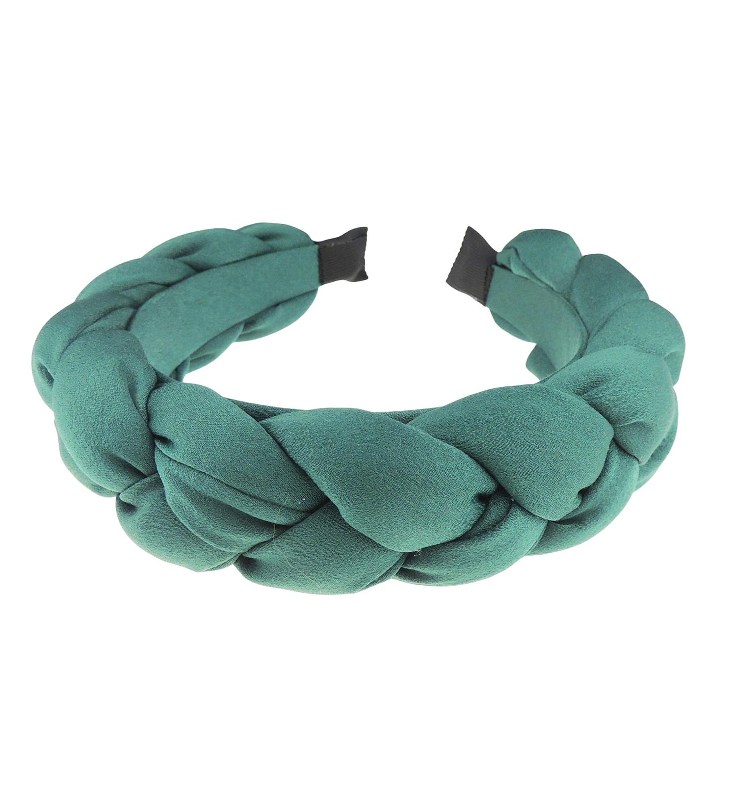Ladies Soft Sheen Satin Detail Evening Wedding Bridal Headband Alice Band XL Plait (Emerald Green)