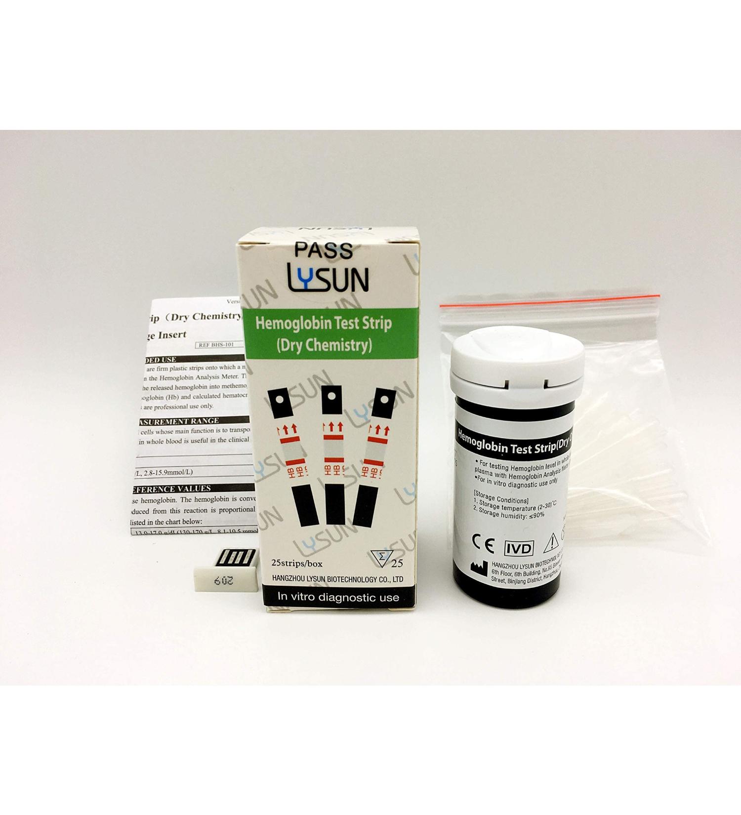 Lysun HBS-101 Hemoglobin Test Strips 25pcs with 25pcs Capillary Tubes