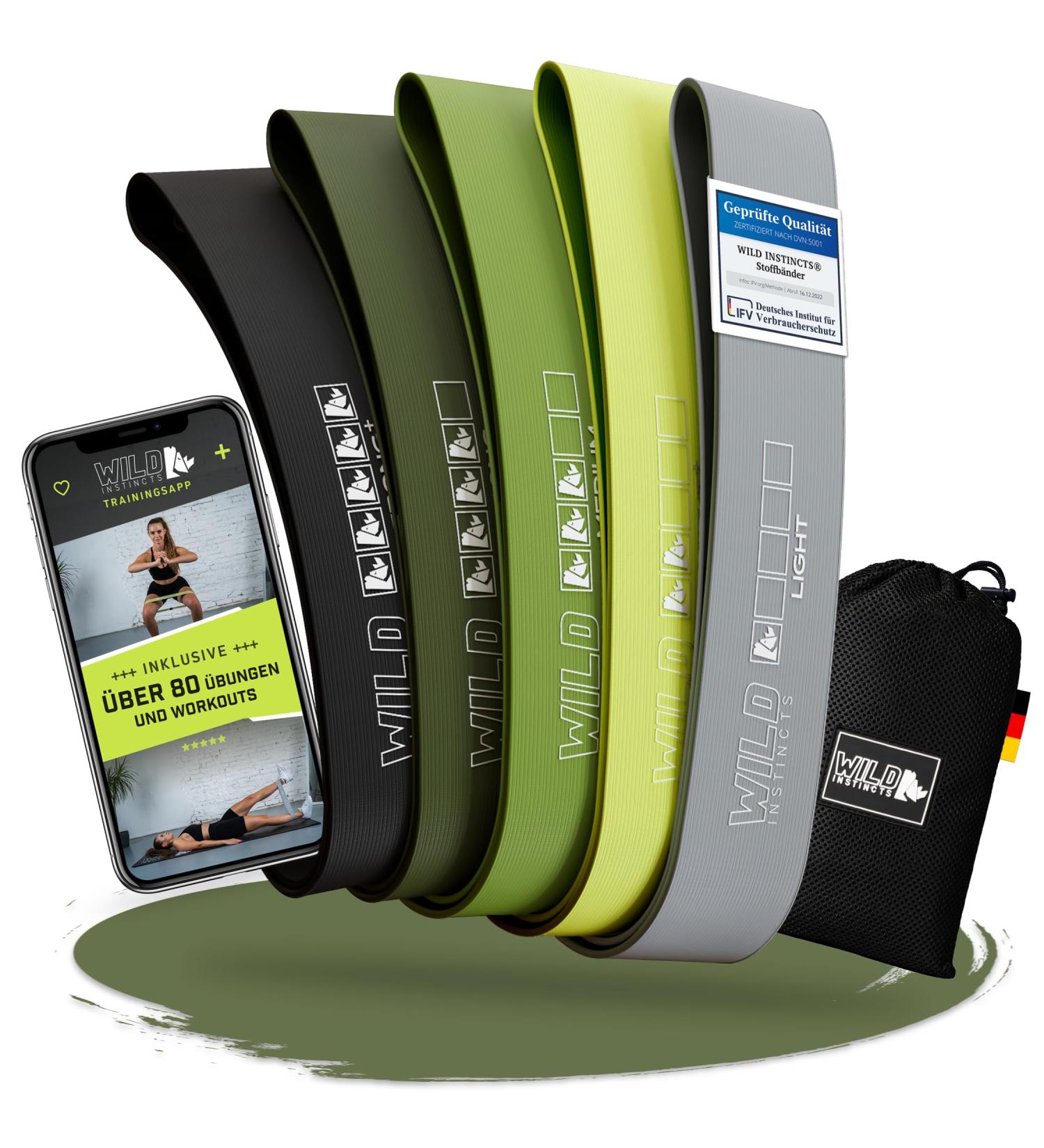 Wild Instincts Mini Resistance Bands Set - Fabric Strength Training Loops - Fitness Stretch Straps - 5 Pack for Effective Workouts - WebApp Included - Buy Online on GoSupps.com