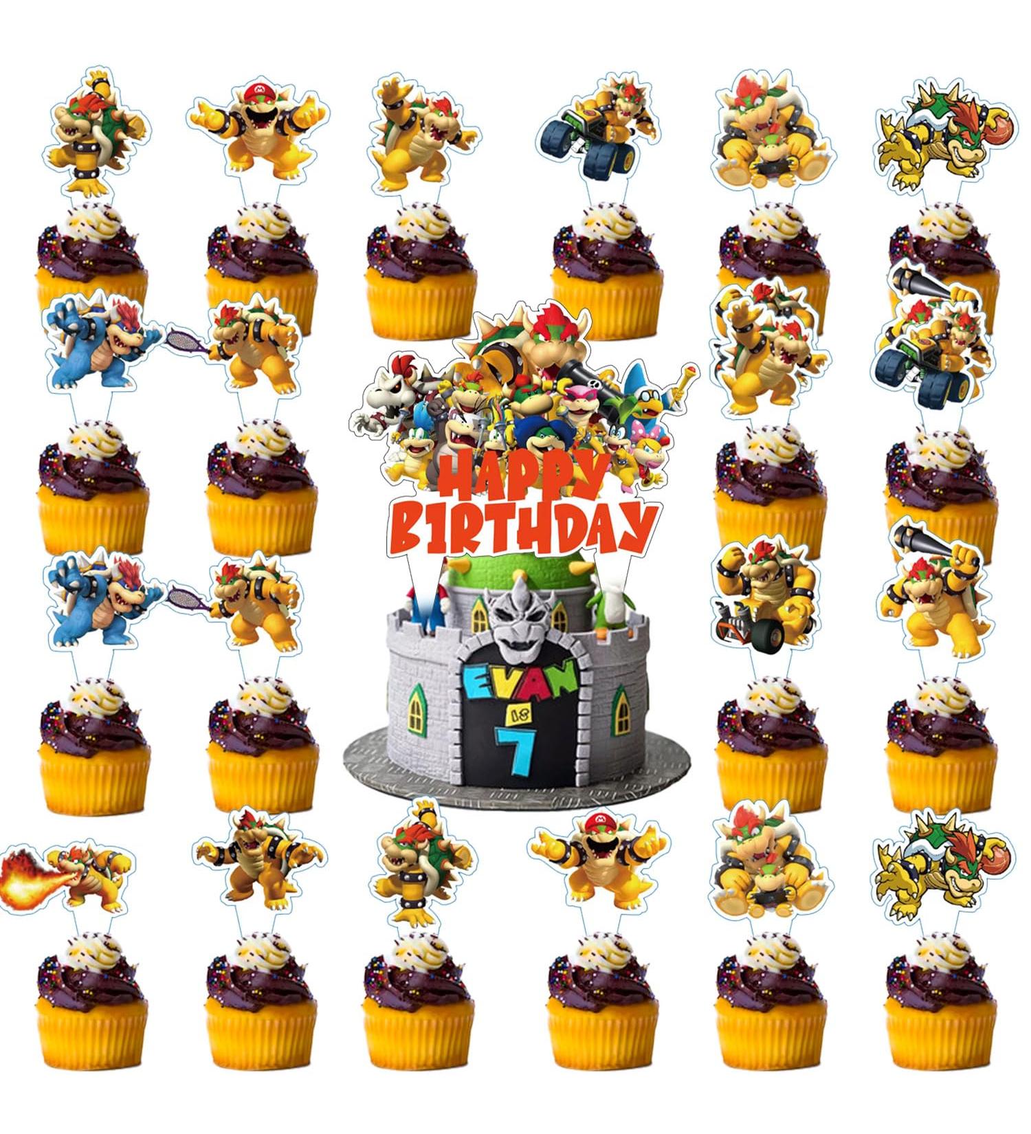 37pcs Bowser Cake Decorations with 1pcs Bowser Cake Topper 36pcs Cute Cartoon Cupcake Toppers for Girls Birthday Party Decorations - Buy Online on GoSupps.com