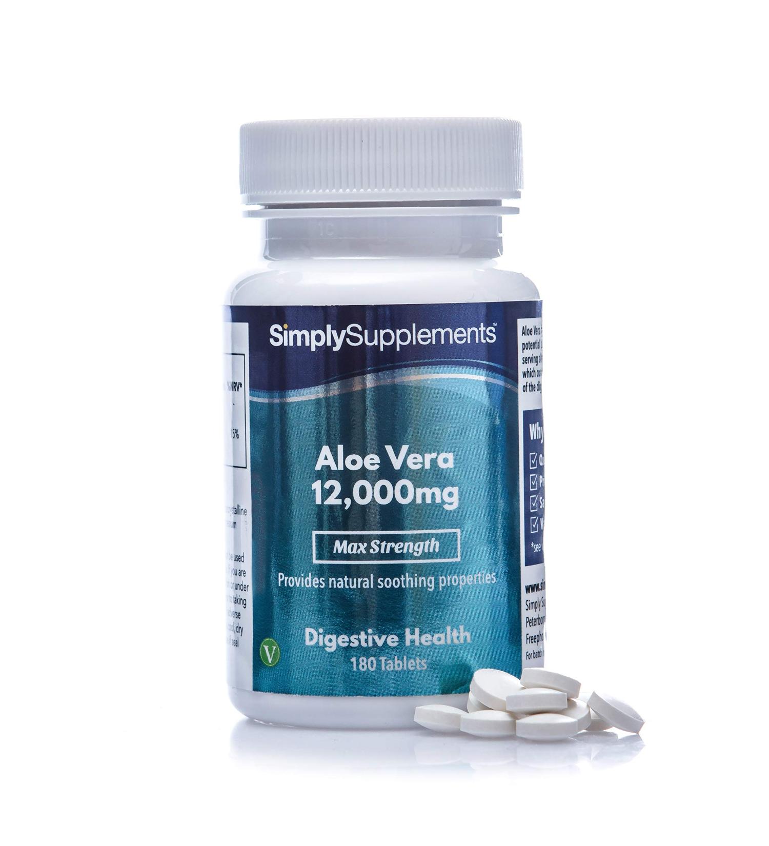 Aloe Vera Tablets 12,000mg | Digestive Support Supplement | Vegan Friendly | 180 Tablets | UK Manufactured - Buy Online on GoSupps.com