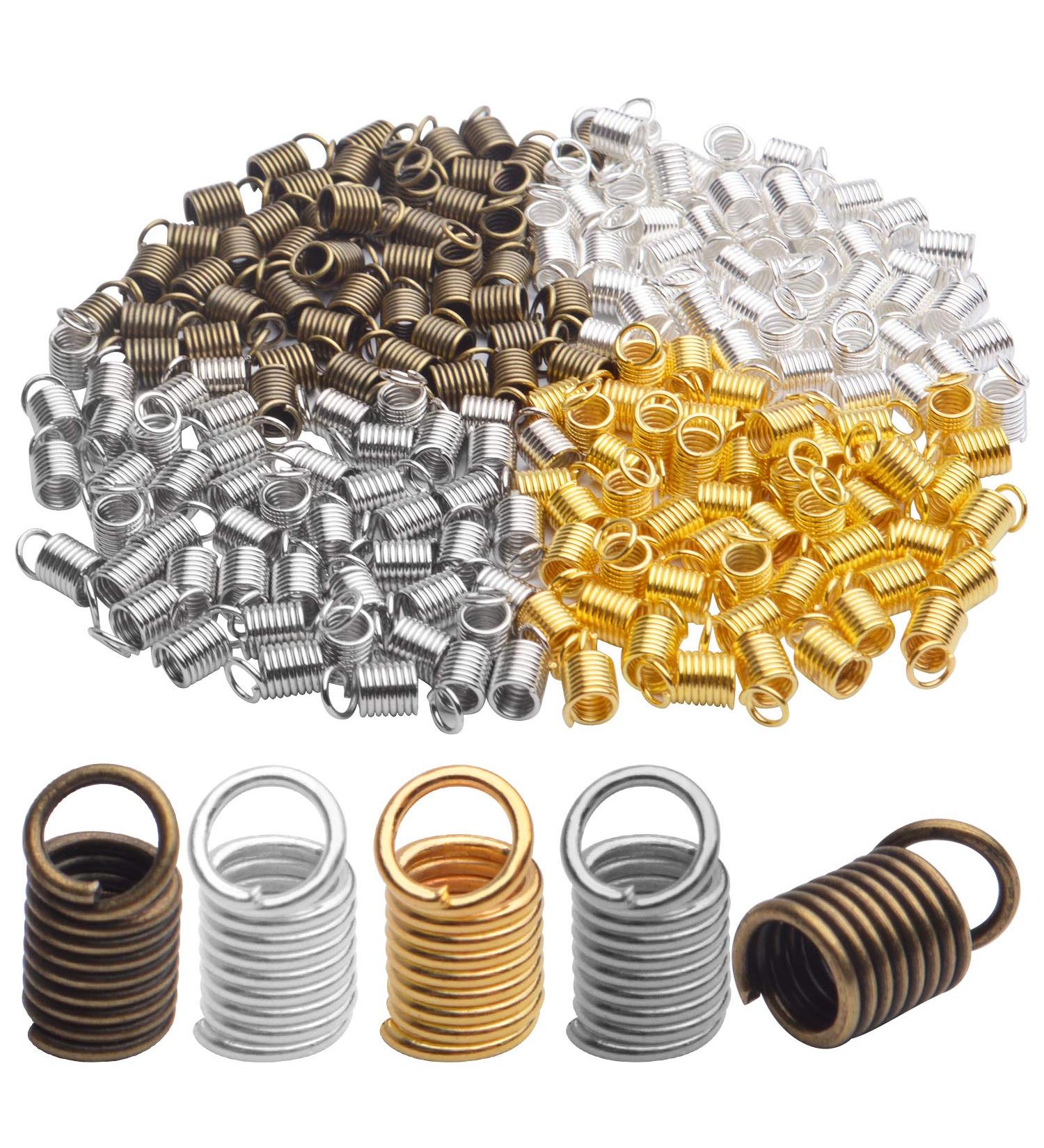 200 Pcs Coil Cord Ends Caps for DIY Jewelry Making - 9.5mm Hole, Metal Alloy, Gold/Silver/Bronze - Buy Online on GoSupps.com