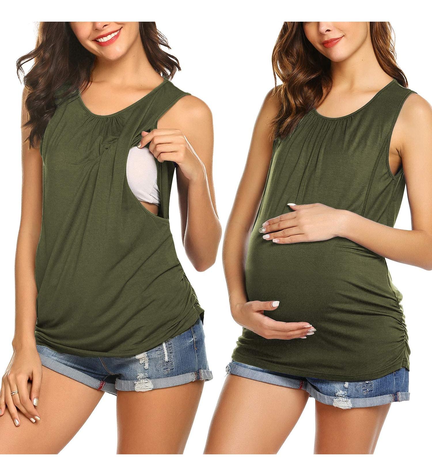 Unibelle Maternity Nursing Tank Top | Double Layer Sleeveless Pregnancy Shirt | S-XXL | C Green - Buy Online on GoSupps.com