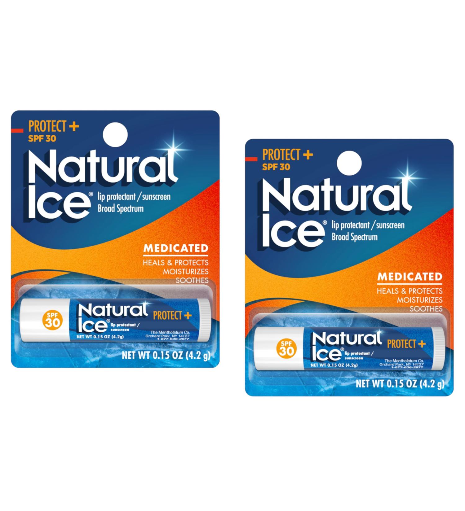 Mentholatum Natural Ice Protect+ Broad Spectrum SPF 30 Medicated Lip Balm 0.15 Ounce (Pack of 2) - Buy Online on GoSupps.com