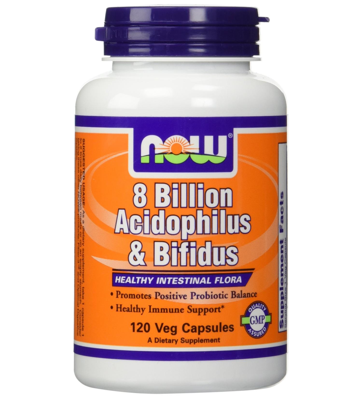 Now Foods 8 Billion Acidophilus & Bifidus - 120 Veg Capsules for Digestive Health - Buy Online on GoSupps.com