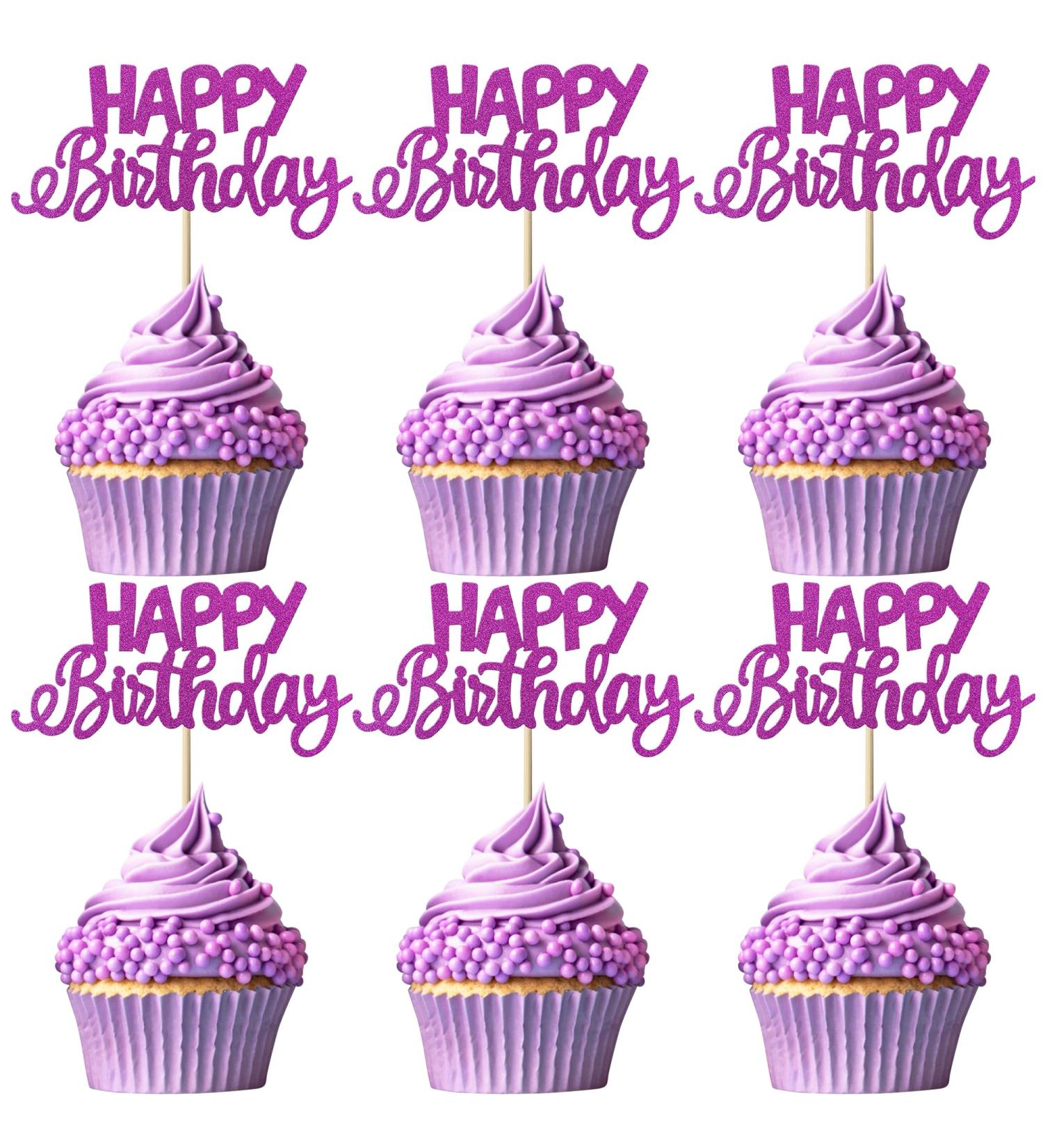 24 Pack Happy Birthday Cupcake Toppers Glitter Celebrating Birthday Cupcake Picks Baby Shower Kids Birthday Party Cupcake Decorations Supplies Purple - Buy Online on GoSupps.com