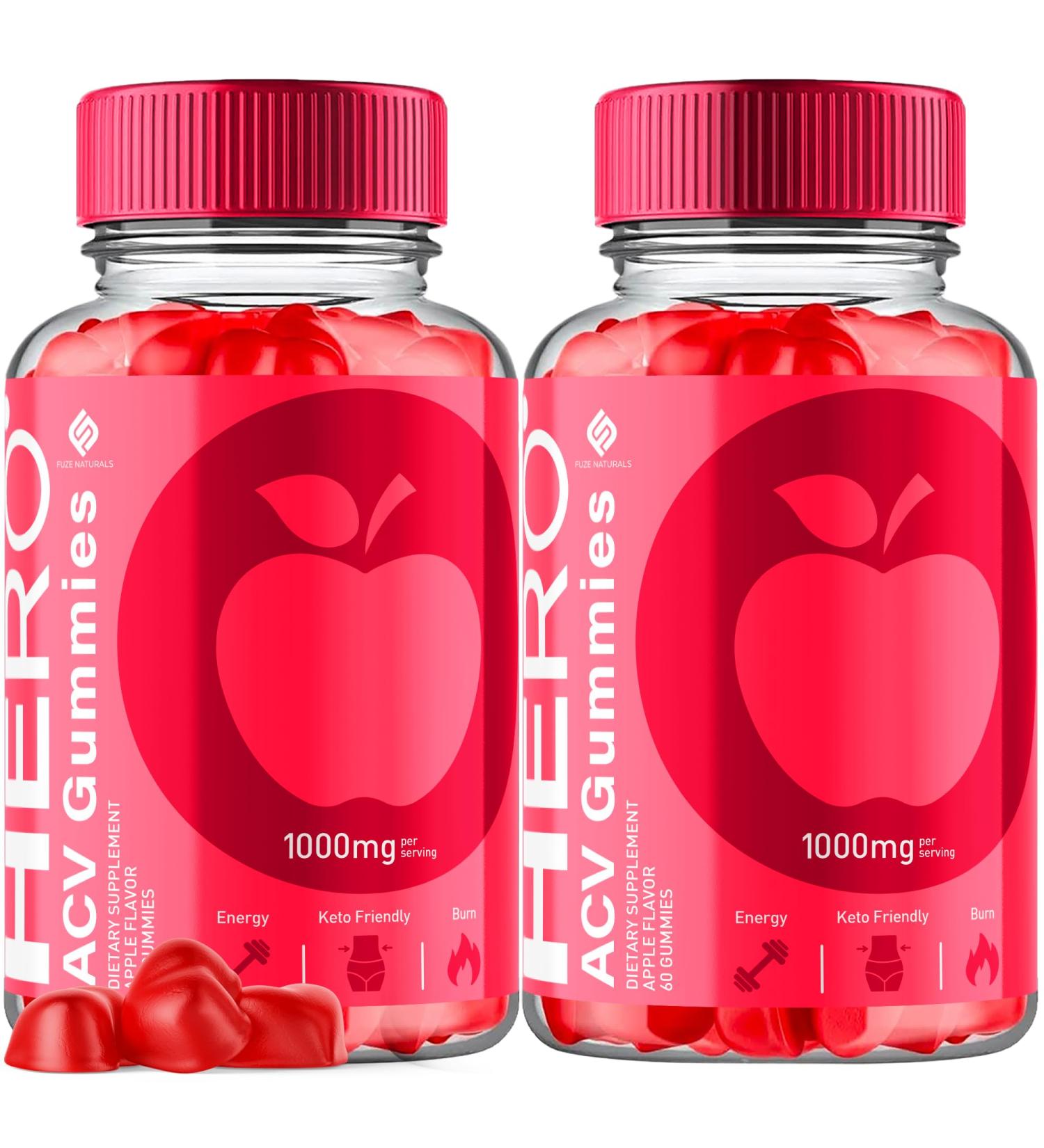 Hero Keto ACV Gummies 2 Pack - Advanced Formula 1000MG Apple Cider Vinegar + Folic Acid B12 B6 - 120 Count Vitamin Supplement for Weight Loss & Wellness - Buy Online on GoSupps.com