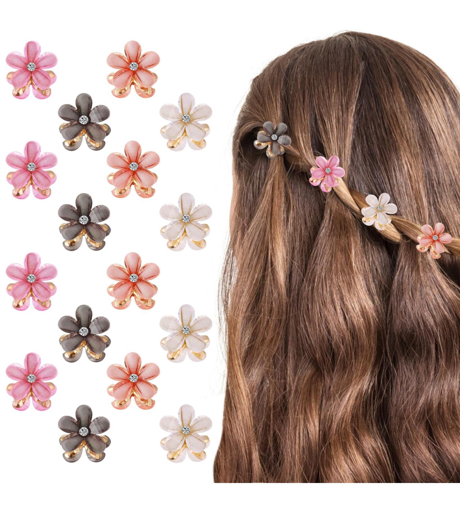 cobee 16PCS Flower Hair Clips Crystal Rhinestone Petal Hair Clip Small Hair Clip Mini Hair Claw Clip Fashion Hair Accessories for Women Girl Birthday Wedding Party Daily (Black Beige Pink Orange) - Buy Online on GoSupps.com