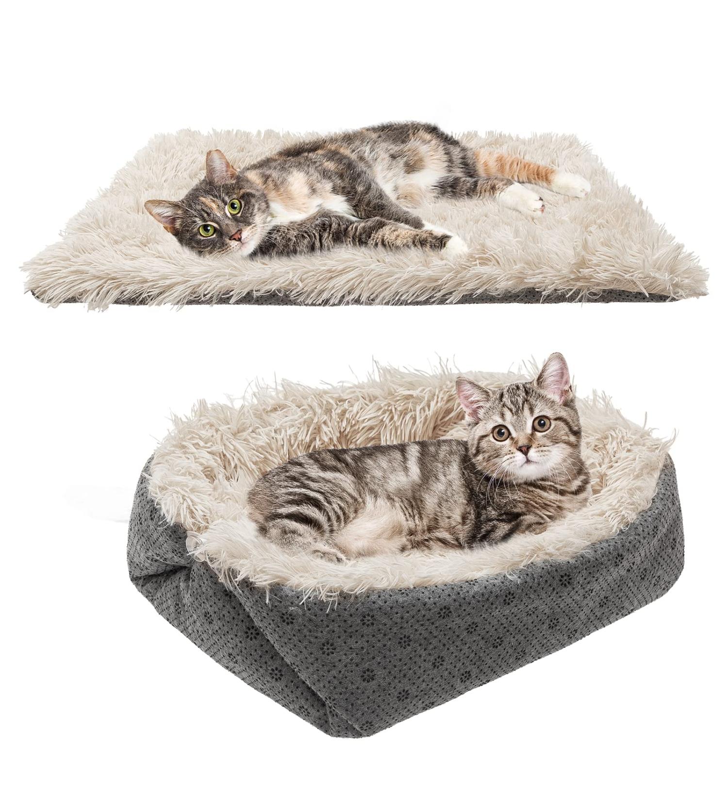 PUPTECK Self Warming Cat Bed - Plush Thermal Mat for Cats & Small Dogs - Non-Slip, Soft & Cozy - Khaki - Buy Online on GoSupps.com