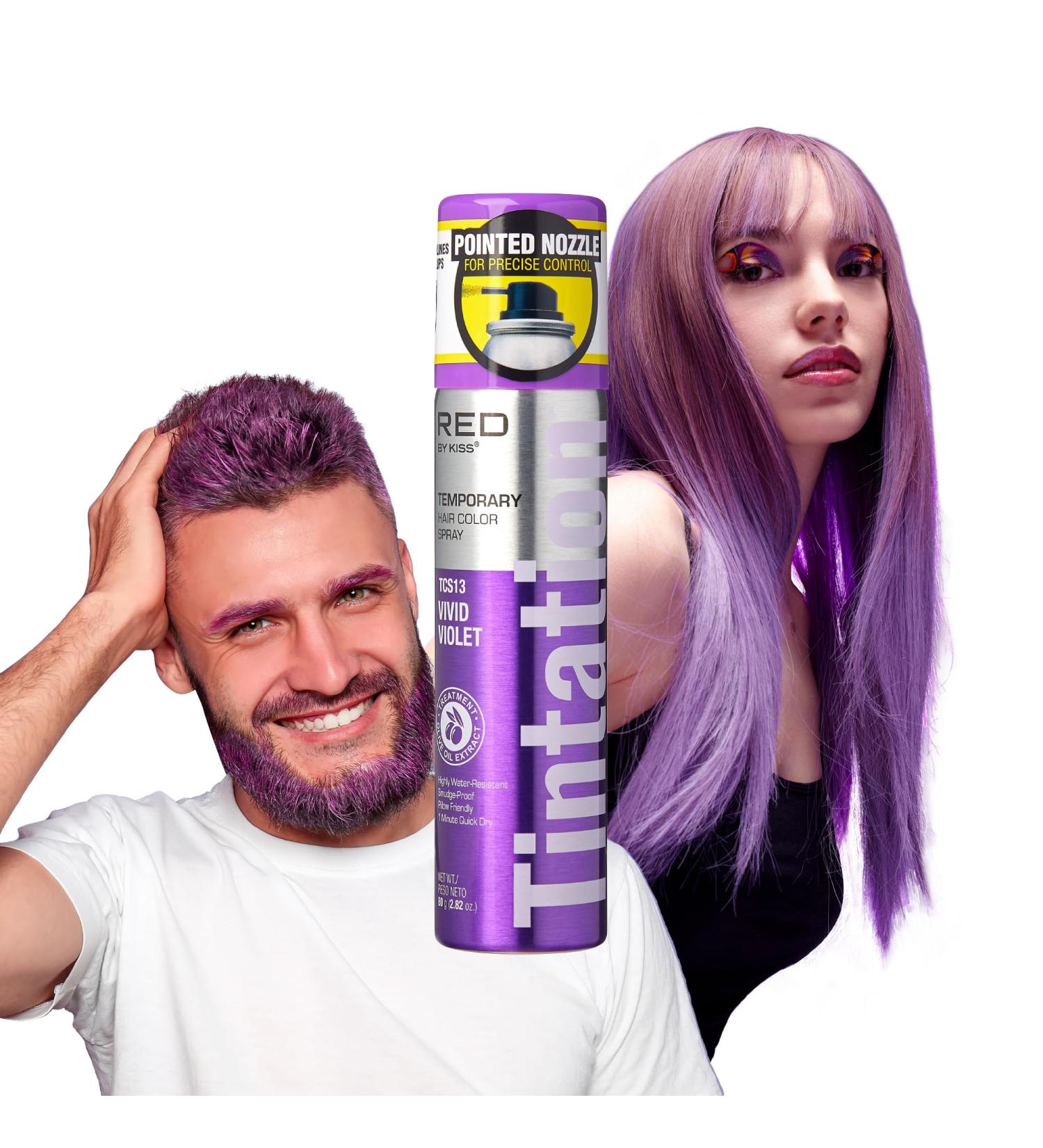 KISS Temporary Hair Color Spray - One Day Instant Fast-Drying Washable Hair Dye for Halloween Party DIY Cosplay Hair Styling (Vivid Violet) - Buy Online on GoSupps.com