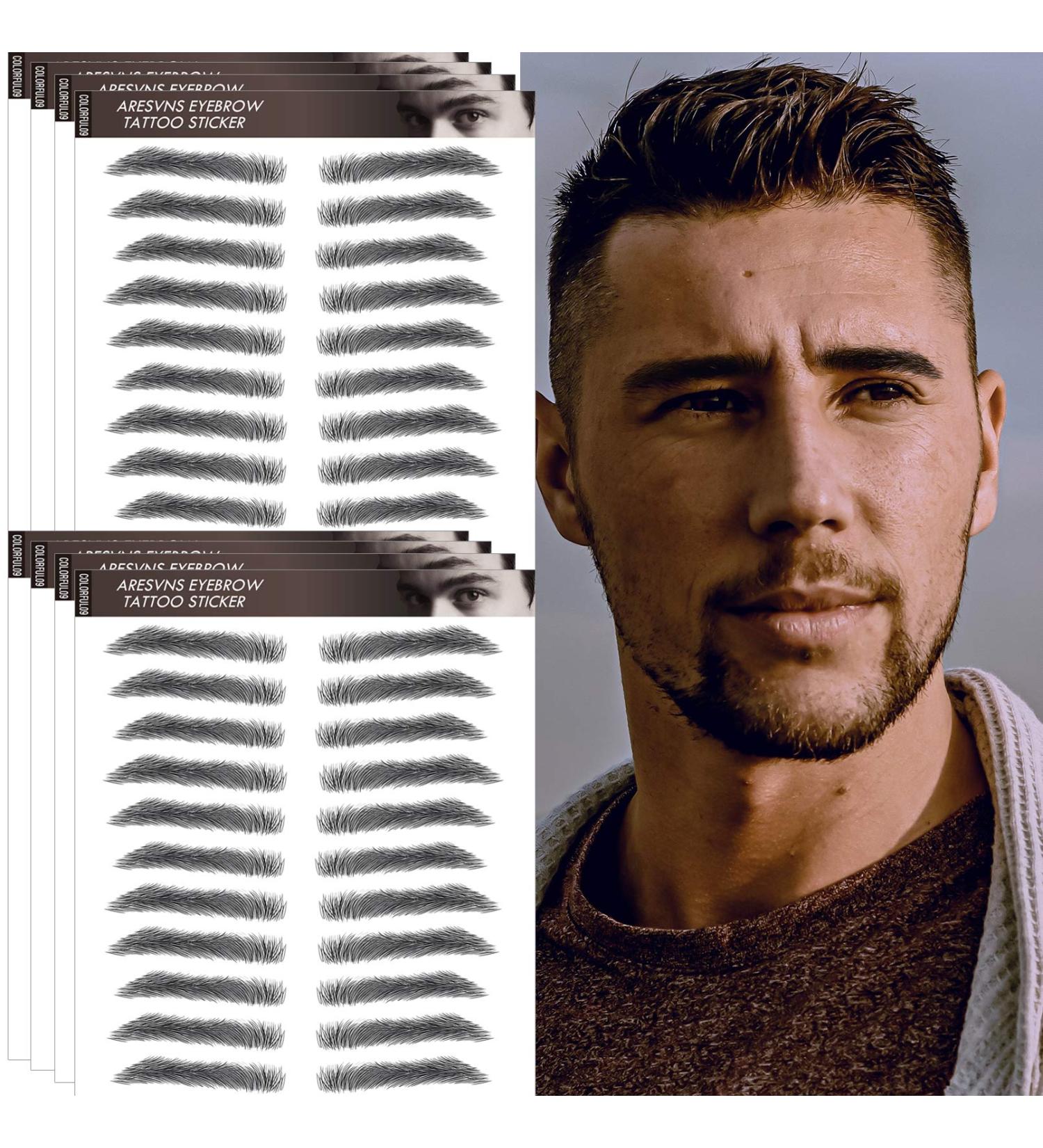 Aresvns Realistic Fake Tattoo Eyebrows - 88 Pairs Black 4D Transfer Stickers | Men's Imitation Eyebrows | Christmas Gift - Buy Online on GoSupps.com