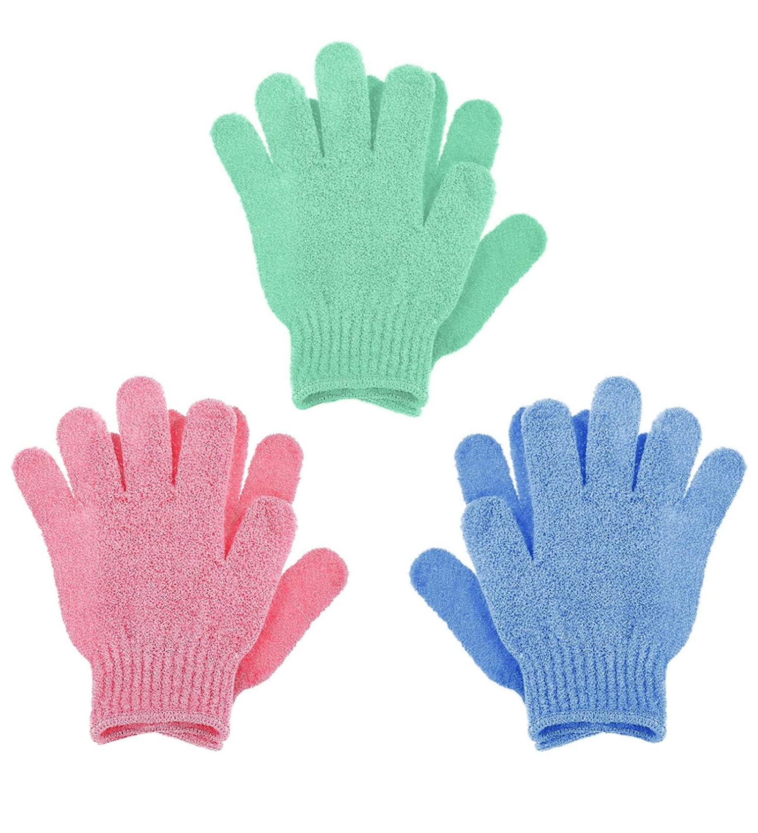 Sibba 3 Pair Natural Loofah Bath Gloves for Body and Face - Exfoliating Wash Gloves for Dead Skin Removal - Double Sided Microfibre Shower Gloves for Adults and Kids - Pink - Buy Online on GoSupps.com