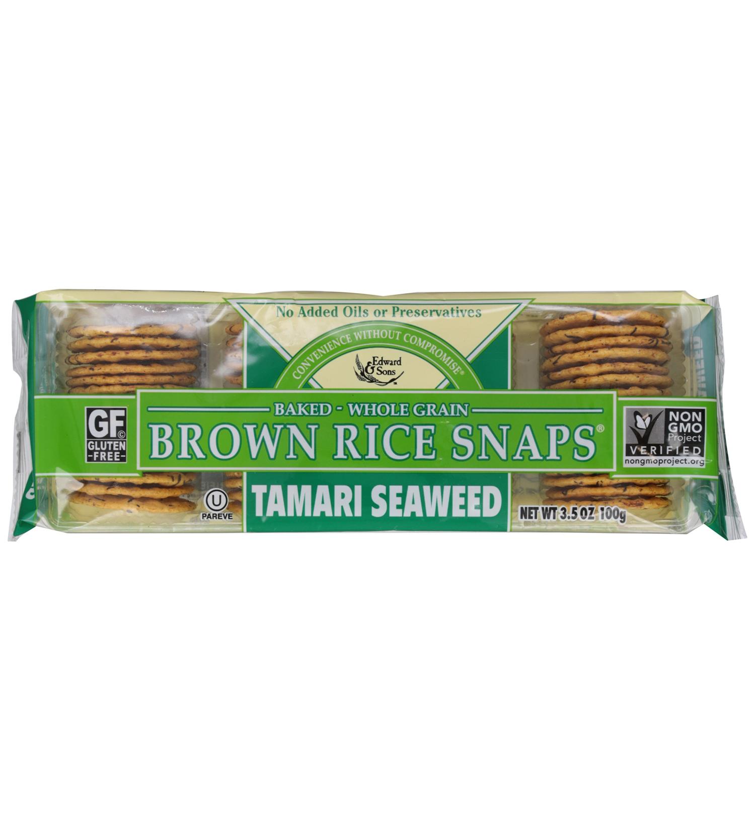 Edward & Sons Whole Grain Brown Rice Snaps with Tamari Seaweed - 3.5 oz - Buy Online on GoSupps.com