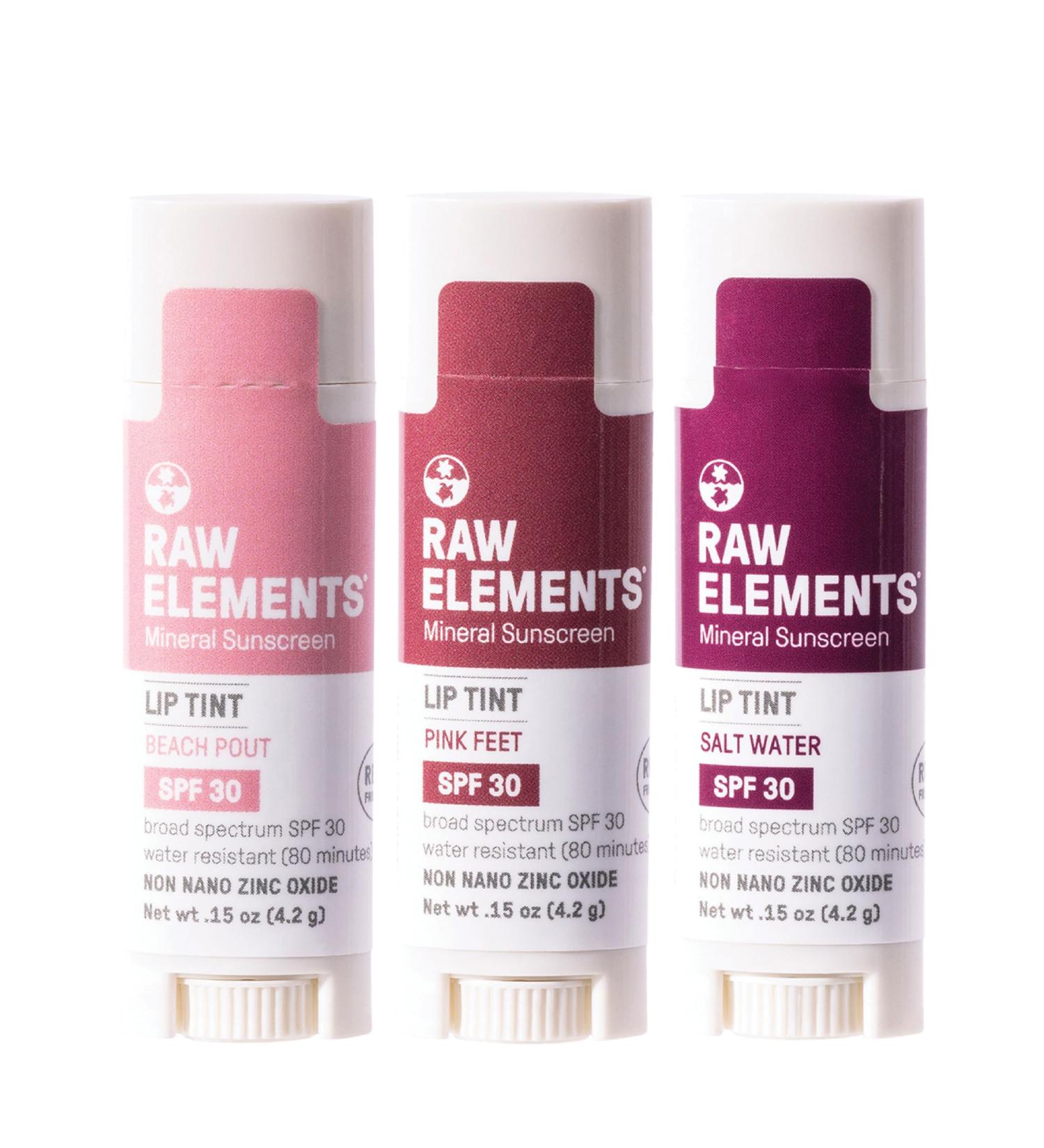 Raw Elements Tinted Lip Beach Pout Pink Feet Salt Water SPF 30 .15 oz Sunset Pack - Buy Online on GoSupps.com