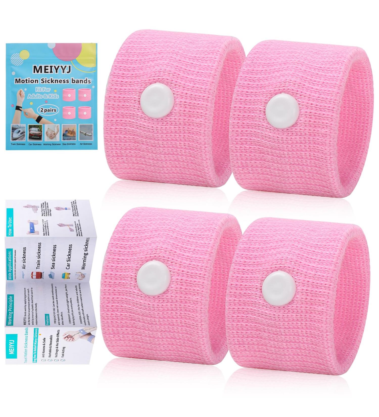 MEIYYJ Motion Sickness Bands for Kids & Adults - Anti-Nausea Wristbands for Travel, Pregnancy - 2 Pink - Buy Online on GoSupps.com