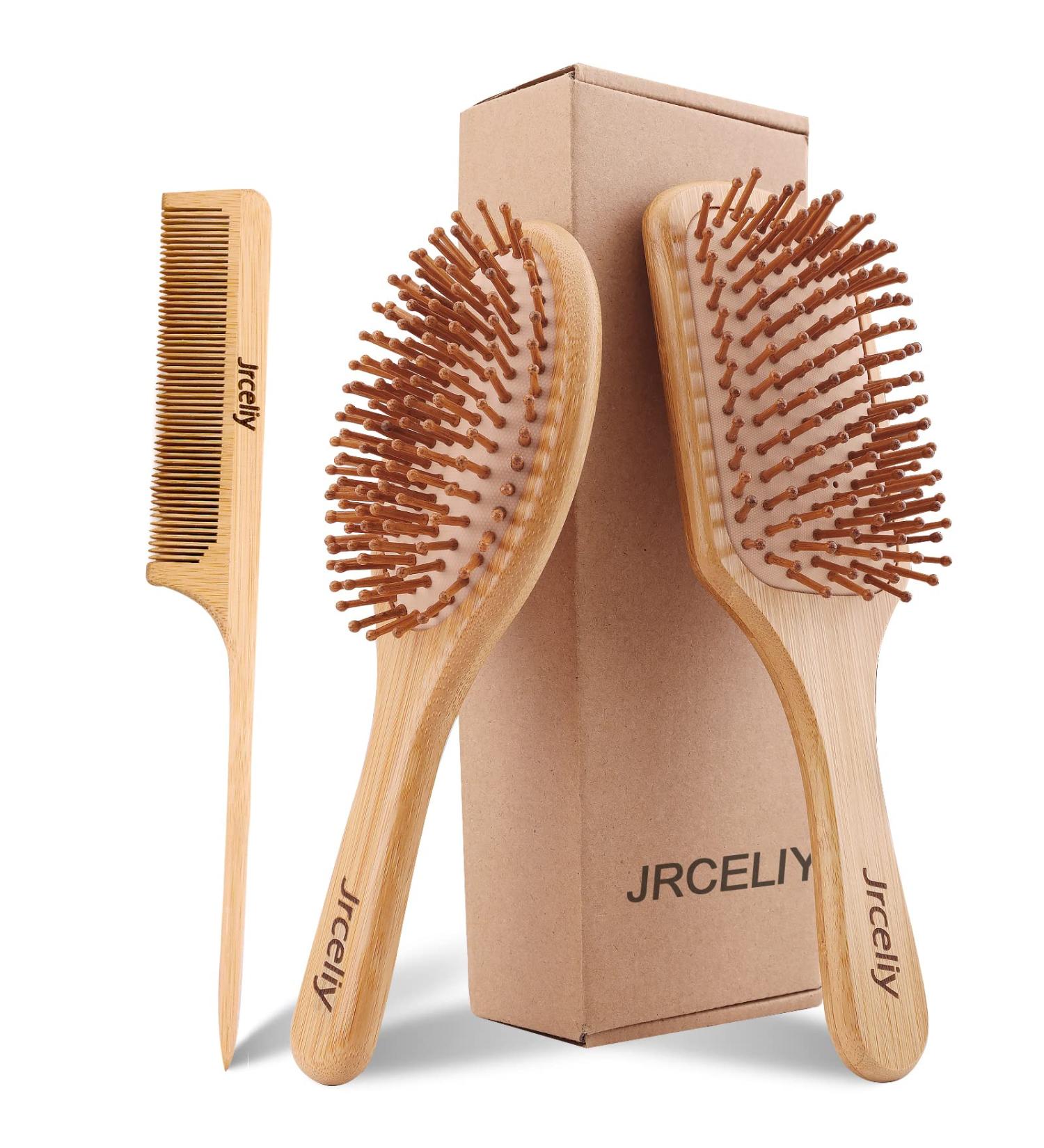 3PCS Bamboo Hair Brush Set for Women & Men - Natural Wooden Combs for Detangling Wet/Dry Curly & Straight Hair - Buy Online on GoSupps.com