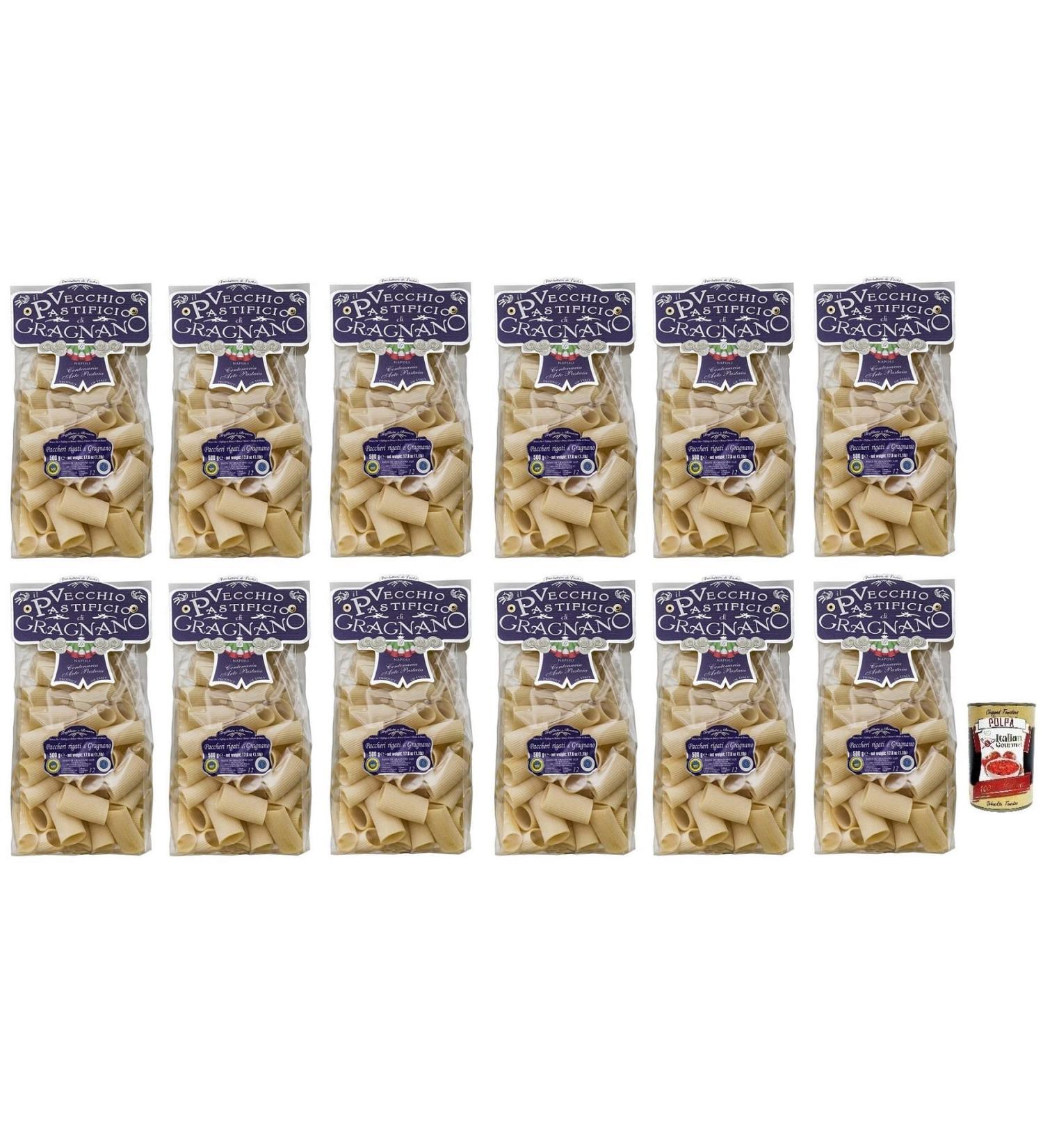  Italian Gourmet E.R. Il Vecchio Pastificio di Gragnano Pasta Paccheri Rigati Gragnano PGI Premium Italian Durum Wheat Semolina Pasta 500g + 400g Box of 12 - Buy Online on GoSupps.com