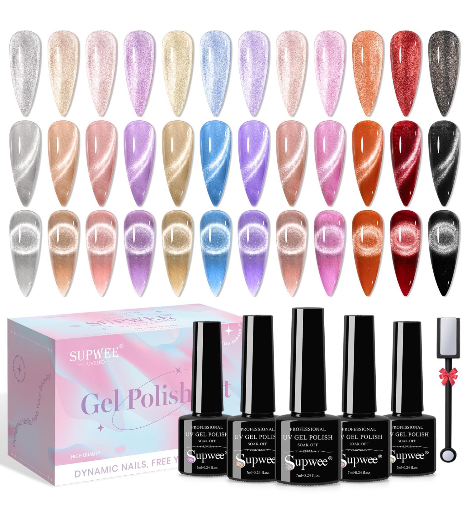 SUPWEE Magnetic Gel Nail Polish 9D Cat Eye Gel Polish Set 12 Colors Holographic Glitter Cateye Nail Gel Polish with Magnet Soak Off UV Gel Nail Art Manicure Salon 147 - Buy Online on GoSupps.com