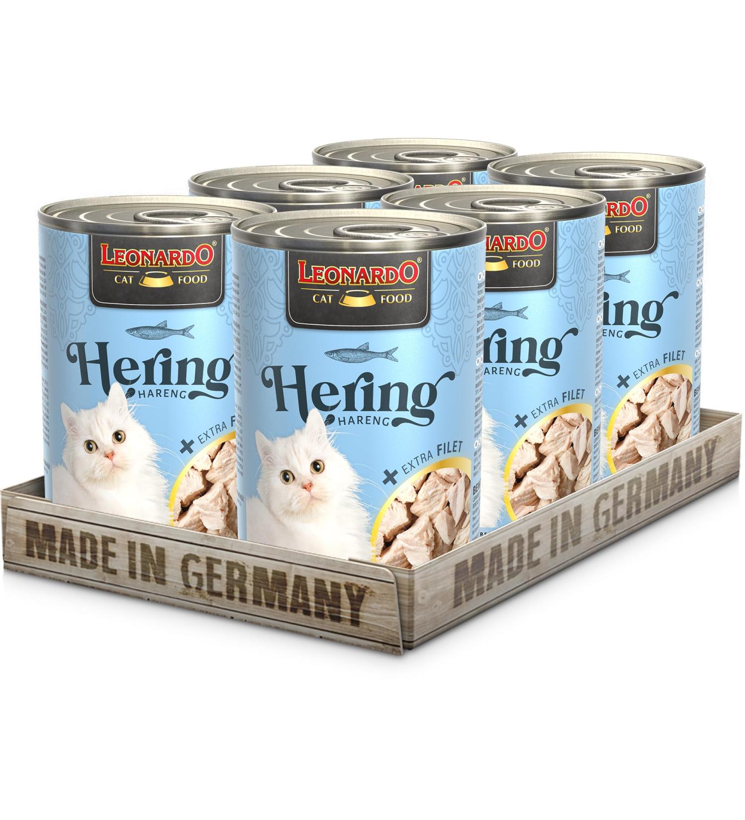 LEONARDO Herring + Extra Fillet | (6 x 400 g) Herring + Extra Turkey Fillet | Wet Food Canned with Extra Fillet | Grain Free - Buy Online on GoSupps.com