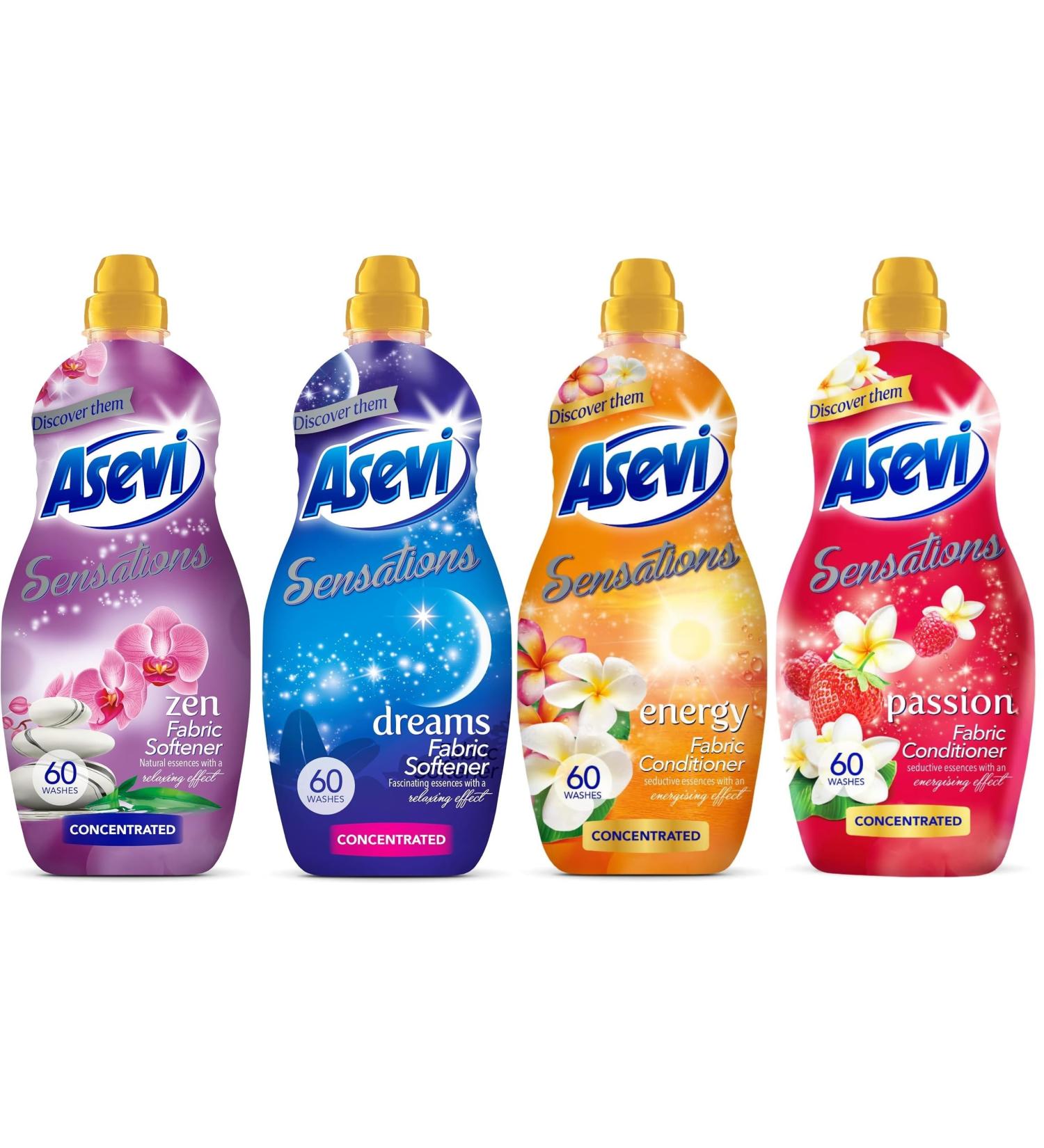 Asevi Sensations Laundry Fabric Conditioner Softener Bundle (4 x 1.32L) Dreams Zen Energy Passion