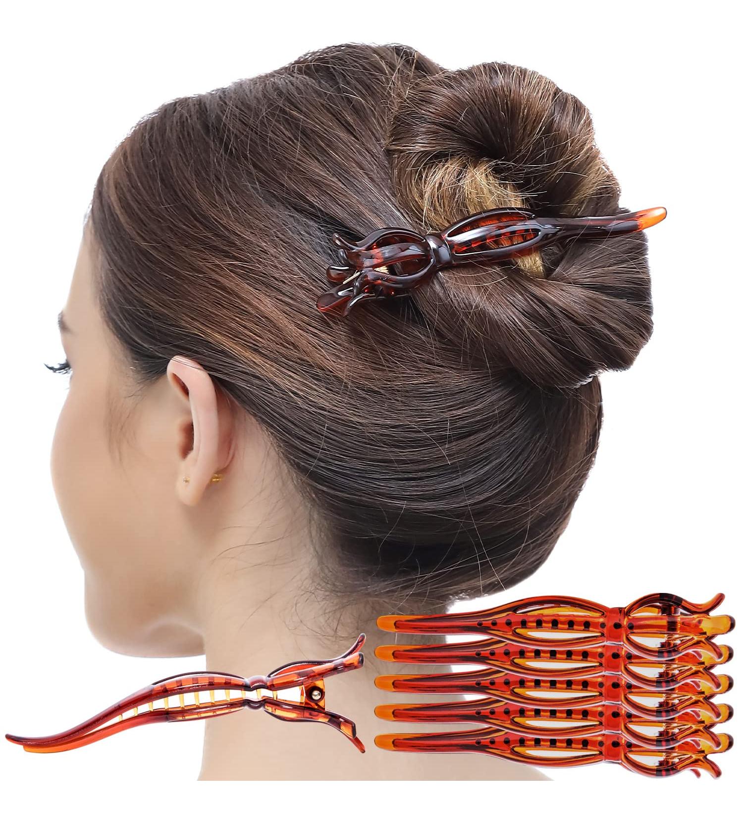 RC Roche 6 pieces Elegant Stab Beak Haircap To Insert Fixed Halt Borette Concorde Hairbread Teeth Medium Brown Medium - 6 pieces Brown