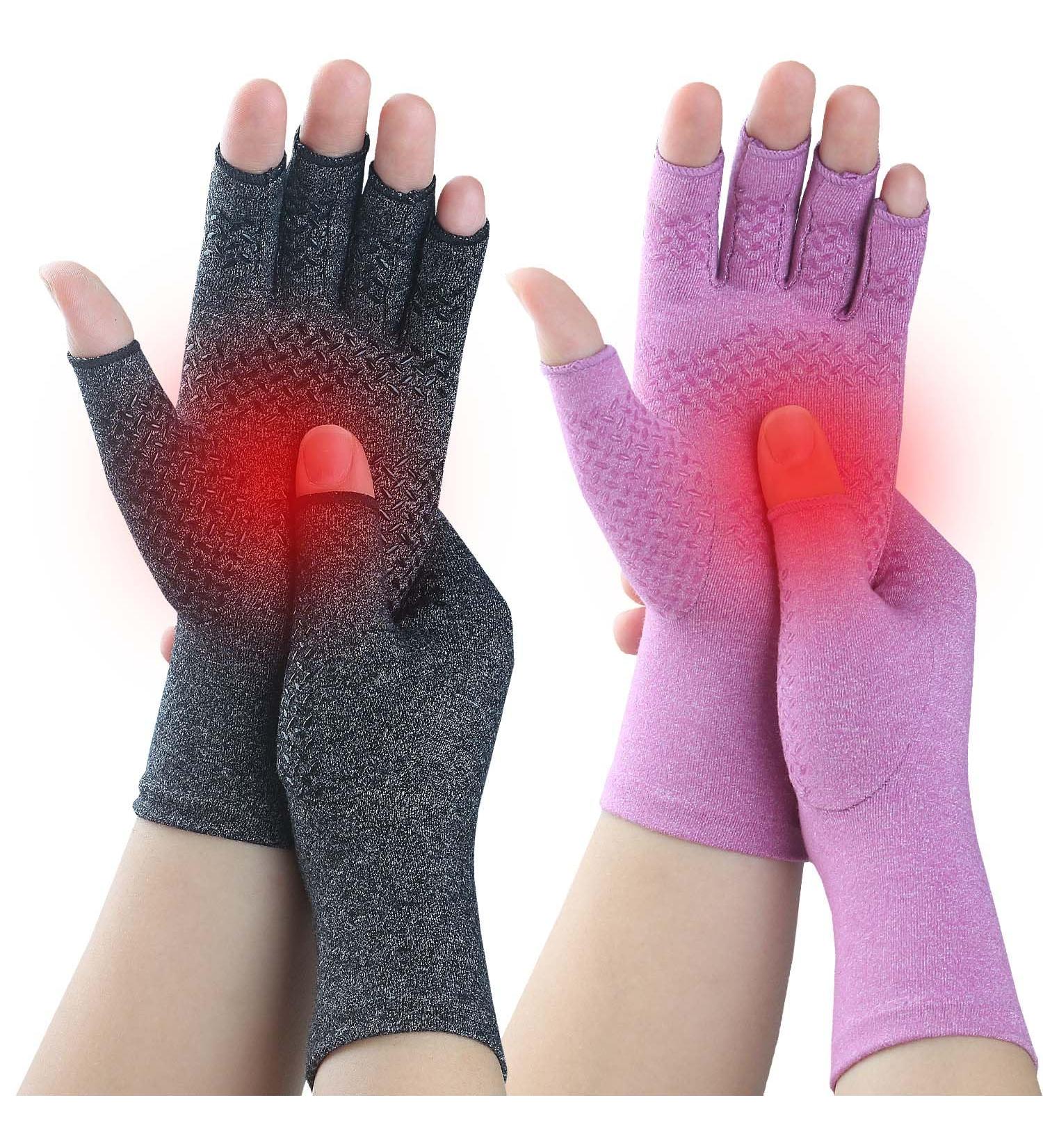Kecartu Arthritis Gloves for Hand Pain Relief - 2 Pairs Fingerless Compression Gloves for Women & Men - Medium Black & Purple - Buy Online on GoSupps.com