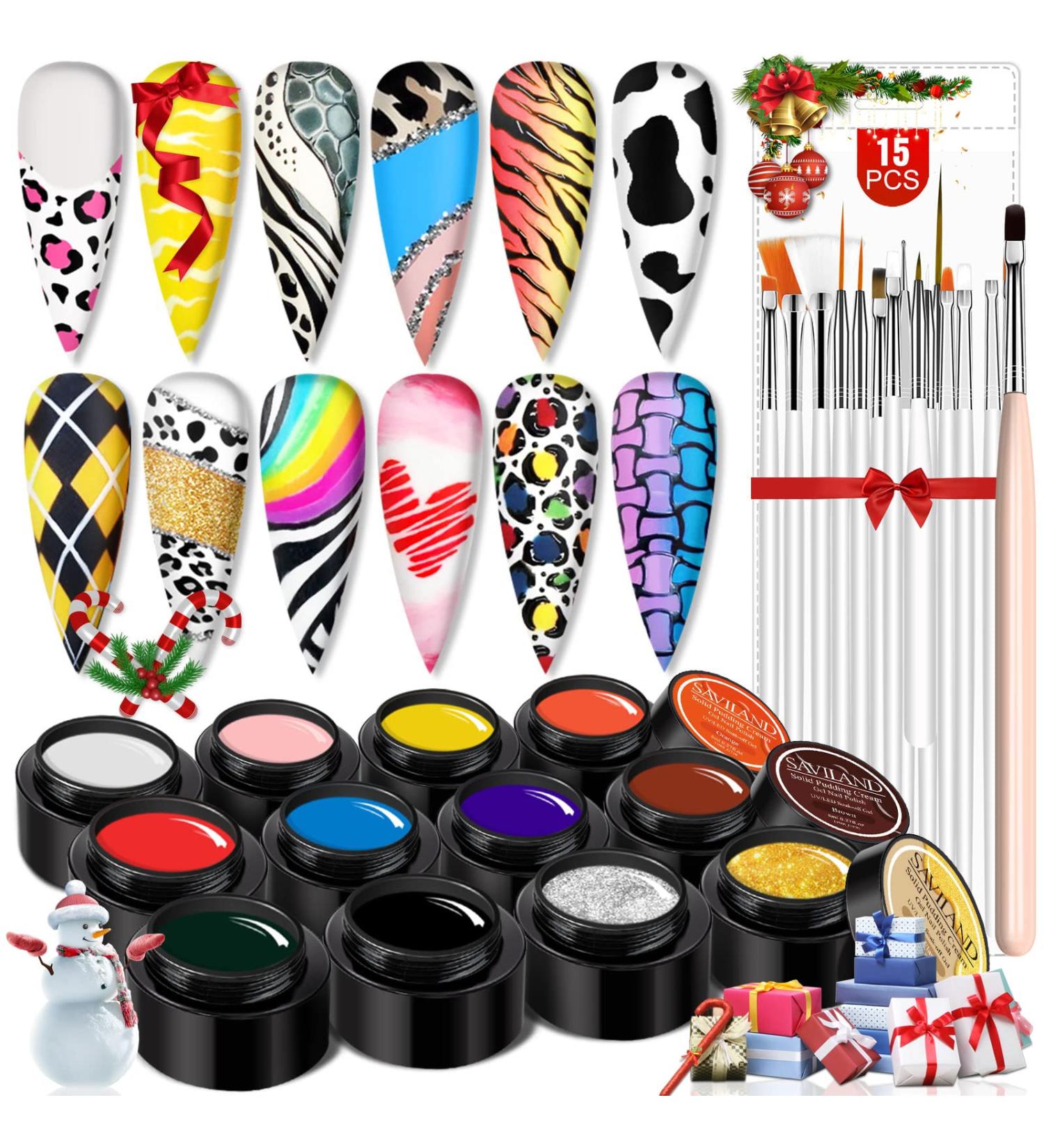 Saviland 12 Colors Solid Cream Nail Gel Polish Kit with 15pcs Nail Brushes - Nail Art Set for Professional Nail Paint Designs - Buy Online on GoSupps.com