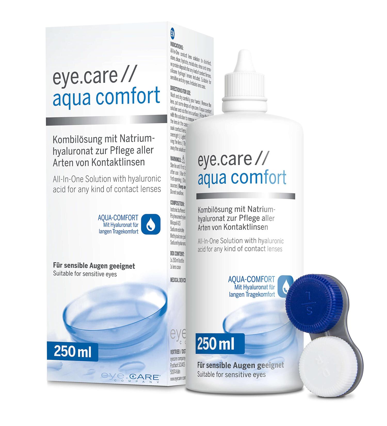 Eye.Care Contact Lenses Liquid with Hyaluron - 250ml Premium Care for Soft Lenses & Antibacterial Containers - International Shipping Available - Buy Online on GoSupps.com