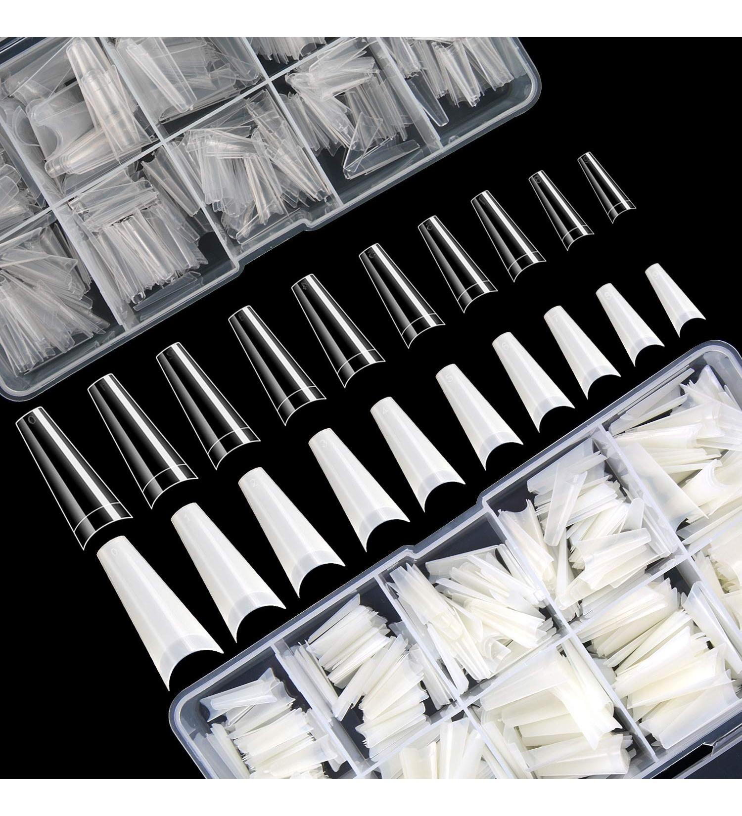 1000 PCS French Coffin Ballerina Nail Tips | 10 Sizes with Clear Cases | Acrylic False Flake Nails for Salon & DIY Nail Art - Buy Online on GoSupps.com