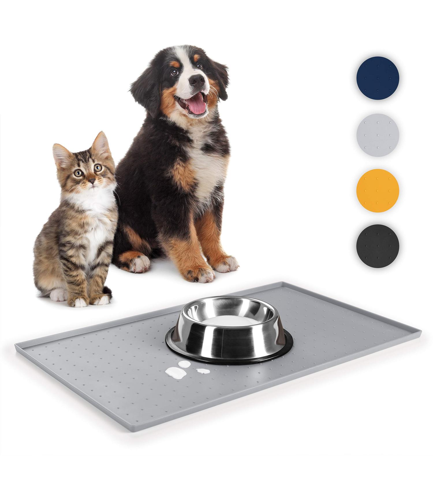 Everanimals Slip-Resistant Silicone Bowl Pad for Dogs & Cats - 50x30cm Black/Gray - Durable Non-Slip Eating Mat - Buy Online on GoSupps.com