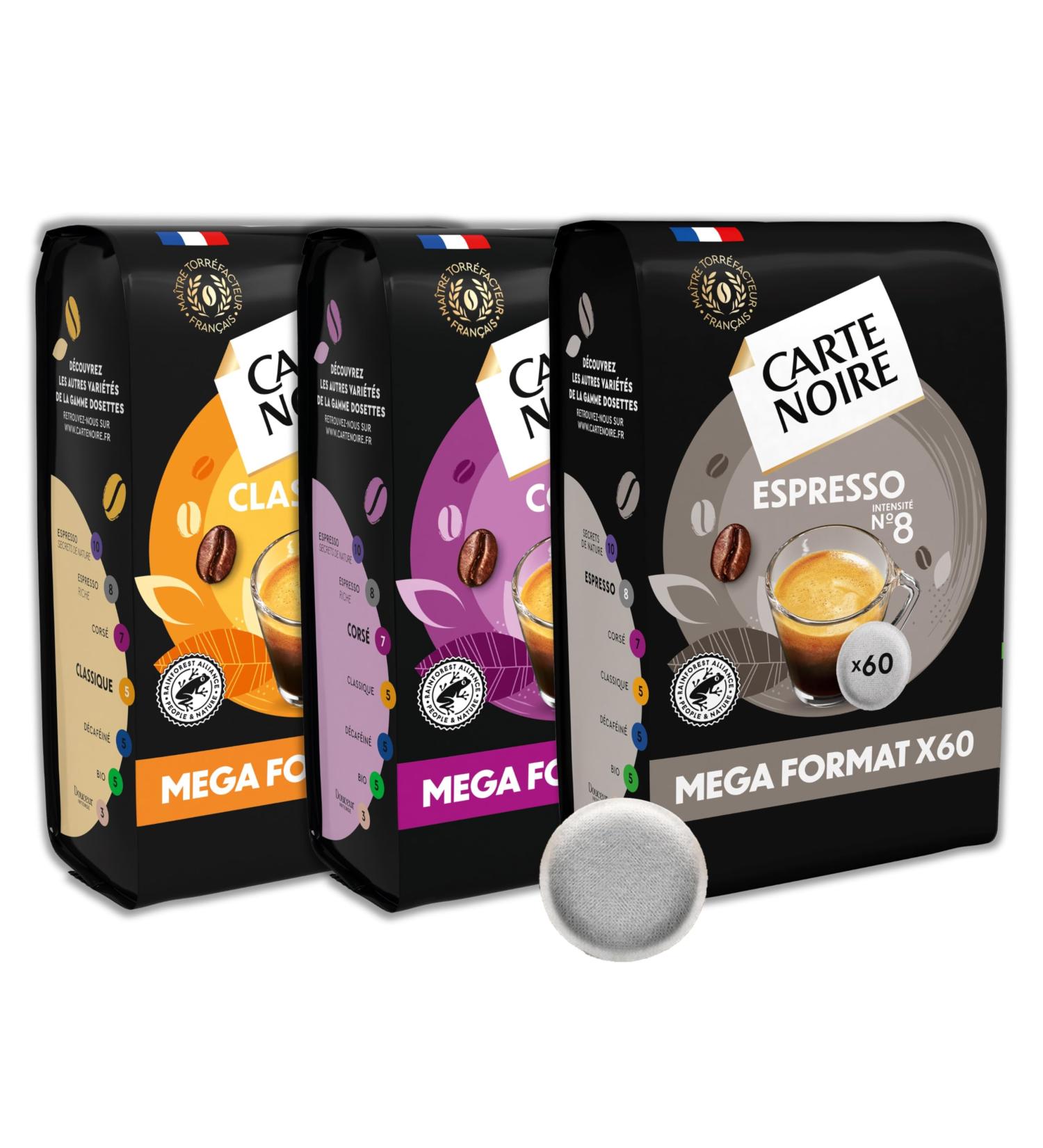 CARTE NOIRE Soft Coffee Pods Classic Assortment No. 5/Strong No. 7/Espresso No. 8 - Rainforest Alliance certified - 3 Packs of 60 Pods Senseo Compatible (180 pods) - Buy Online on GoSupps.com