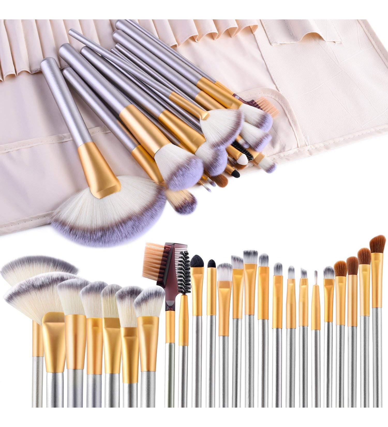 VANDER LIFE 24pcs Premium Makeup Brush Set with Travel Bag - Champagne | Cruelty-Free Synthetic Fiber Bristles for Foundation, Blush, Concealer, Eye Shadow - 25 Piece Set - Buy Online on GoSupps.com