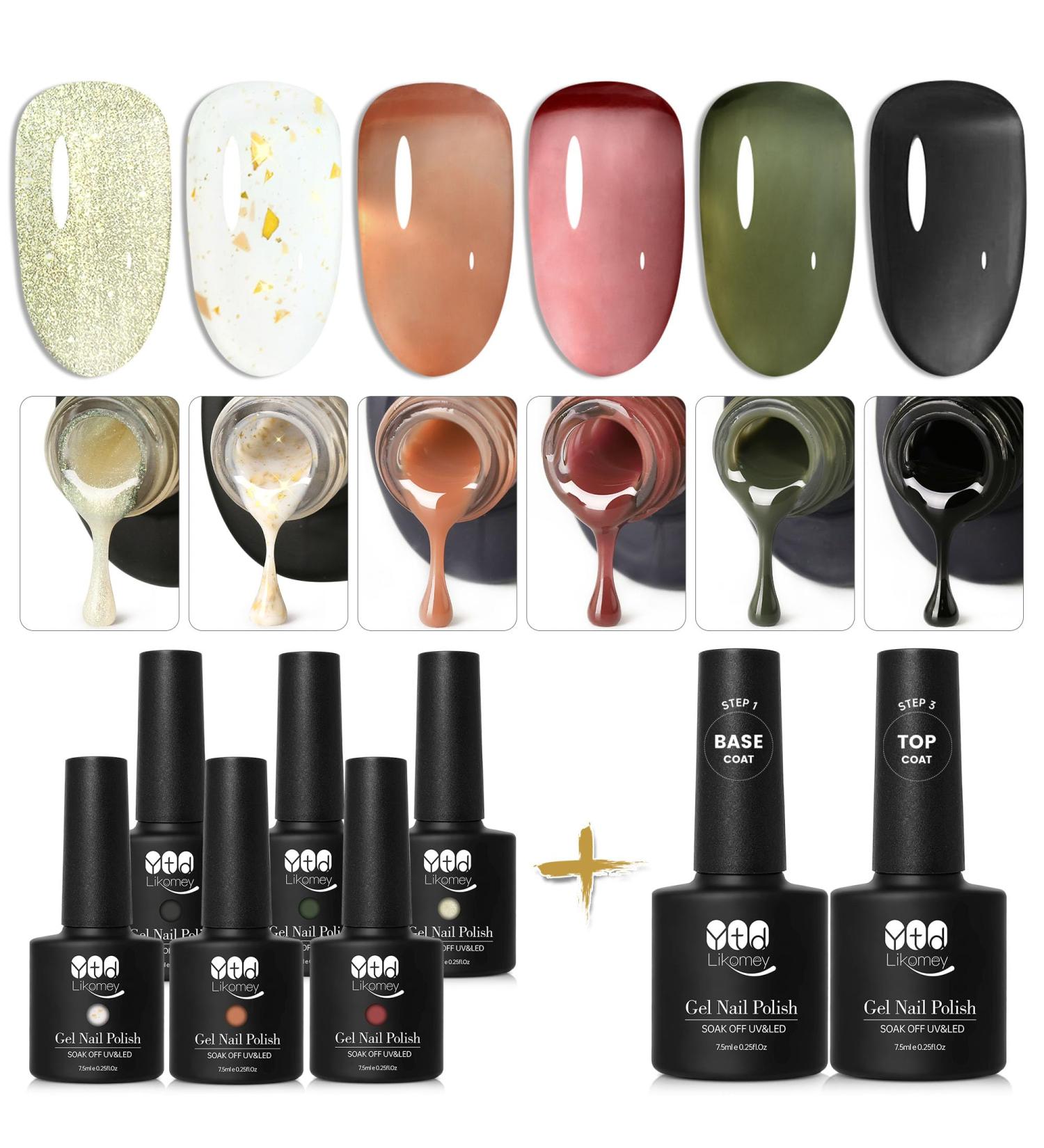 YTD LIKOMEY UV Nail Polish Shellac Set - 6 Translucent Colors Base & Top Coat 8 PCs 7.5ml Gel Kit for Professional Manicures - Buy Online on GoSupps.com
