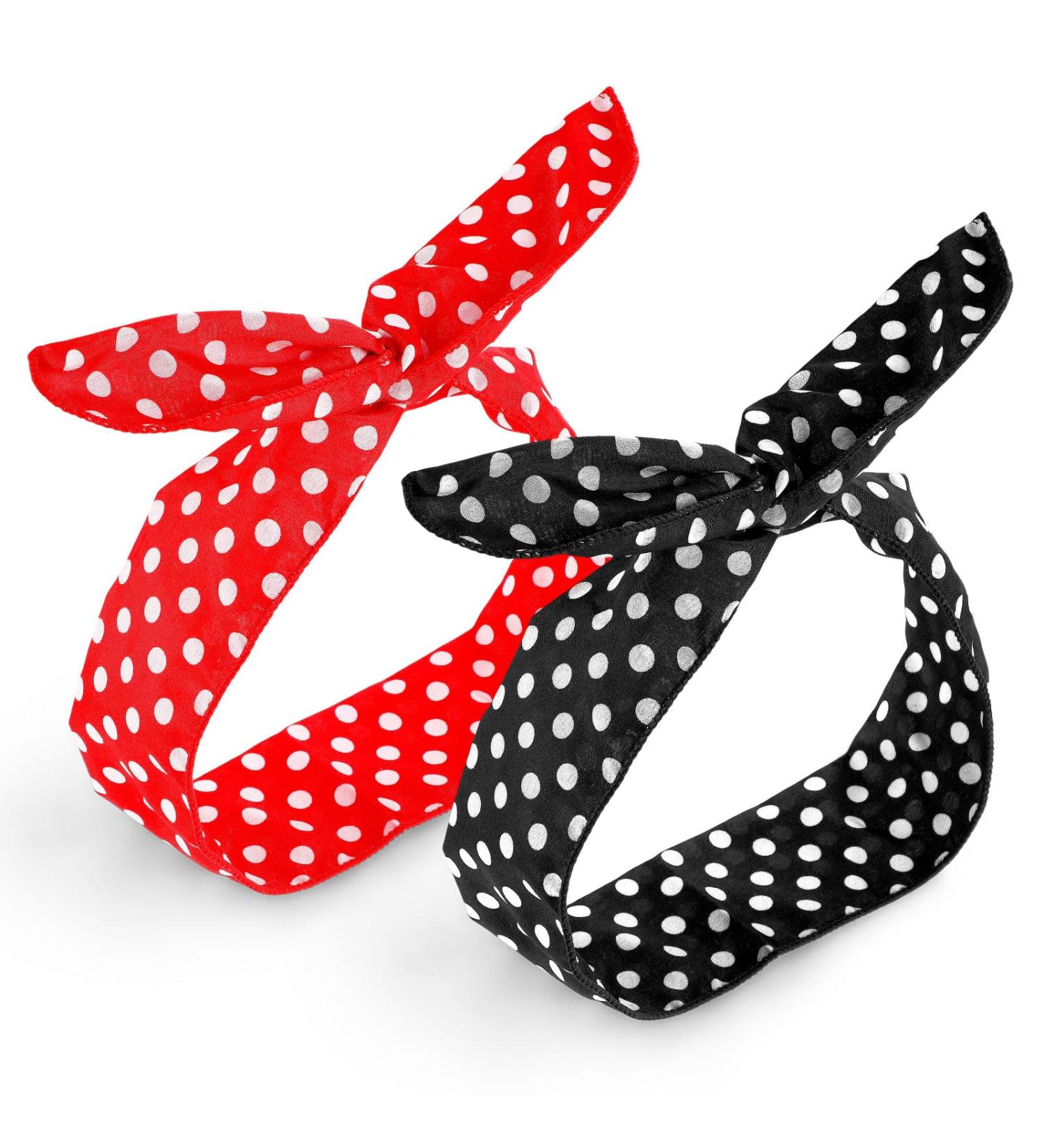 Prasacco 2 Pieces Polka Dot Headbands for Girls Women Retro Bandana Headbands Cute Polka Dots Bow Headwrap Hair Accessories for Women and Girls(Red+Black) - Buy Online on GoSupps.com