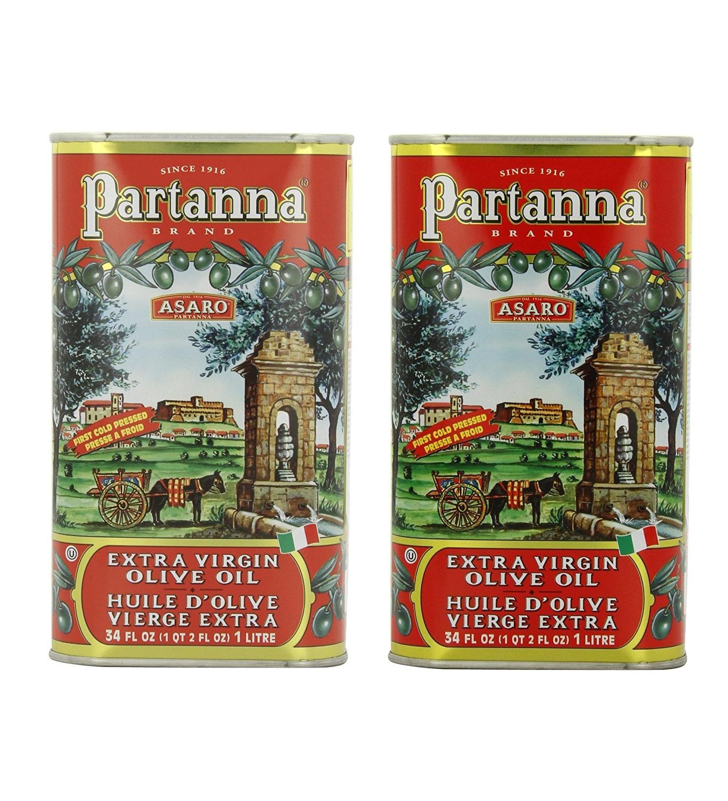 Partanna Extra Virgin Olive Oil 1 Liter (34-ounce) Can (Pack of 2)