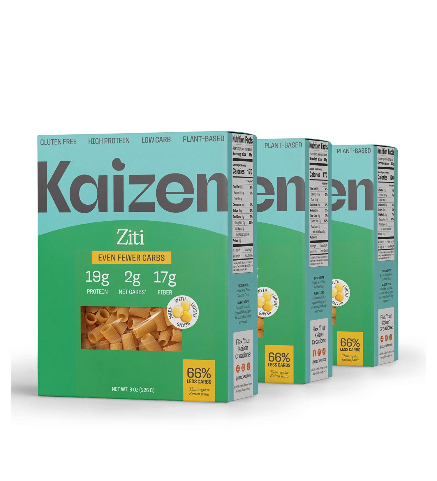 Kaizen Keto Ziti Pasta - 2g Net Carbs, 19g Protein - Gluten-Free, High Fiber Lupini Flour - 8oz (Pack of 3) - Buy Online on GoSupps.com