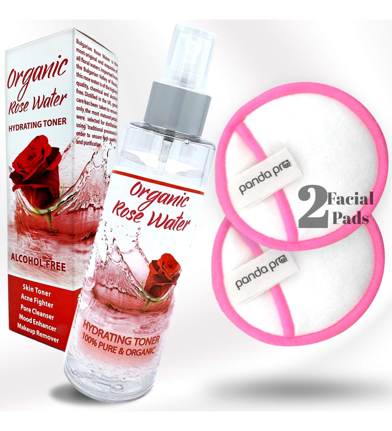 AL HOOR Organic Rose Water Face Toner Mist Spray (150ml) for Soothing Irritation Firming and Balancing Oily Skin + Two Premium Reusable Bamboo Cotton Pad - Alcohol Free Non-GMO Vegan Cruelty Free - Buy Online on GoSupps.com